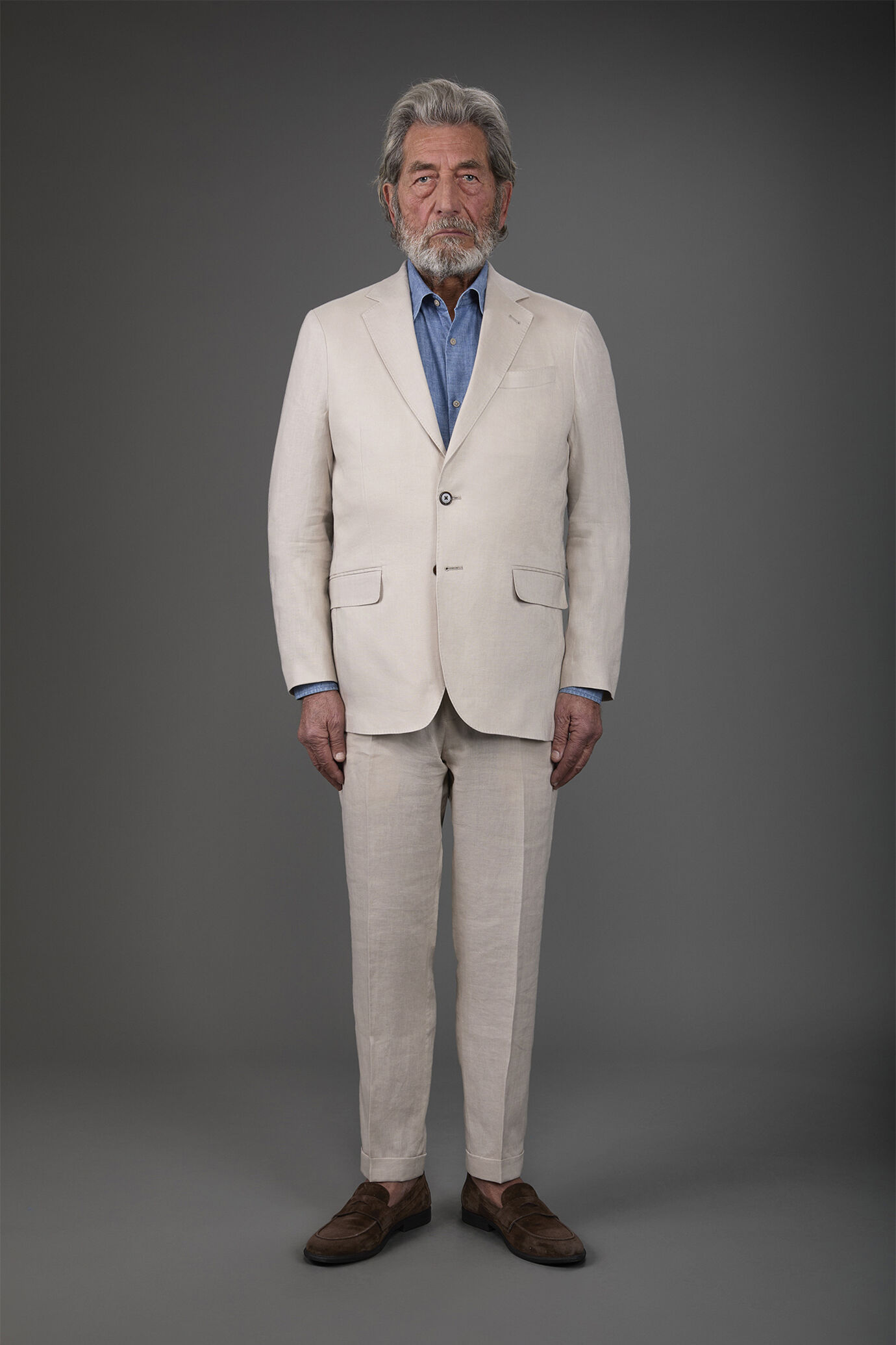 Abito uomo monopetto con pantalone senza pinces, in 100% lino con effetto lavato image number 1