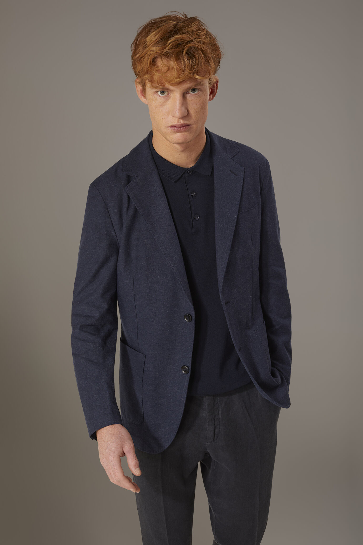 Giacca monopetto lino e cotone con tasca a toppa image number 0