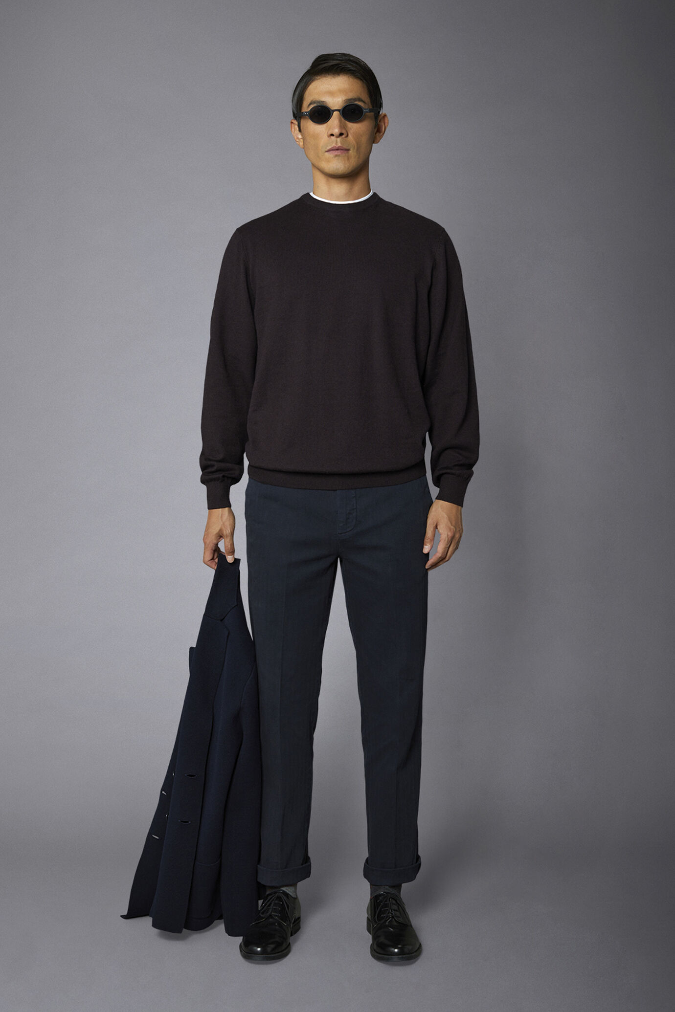 Men's classic pants regular fit herringbone fabric construction