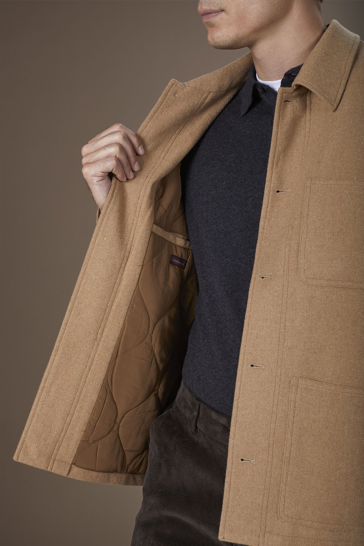 Men's overshirts in wool blend fabric with herringbone pattern regular fit image number 3