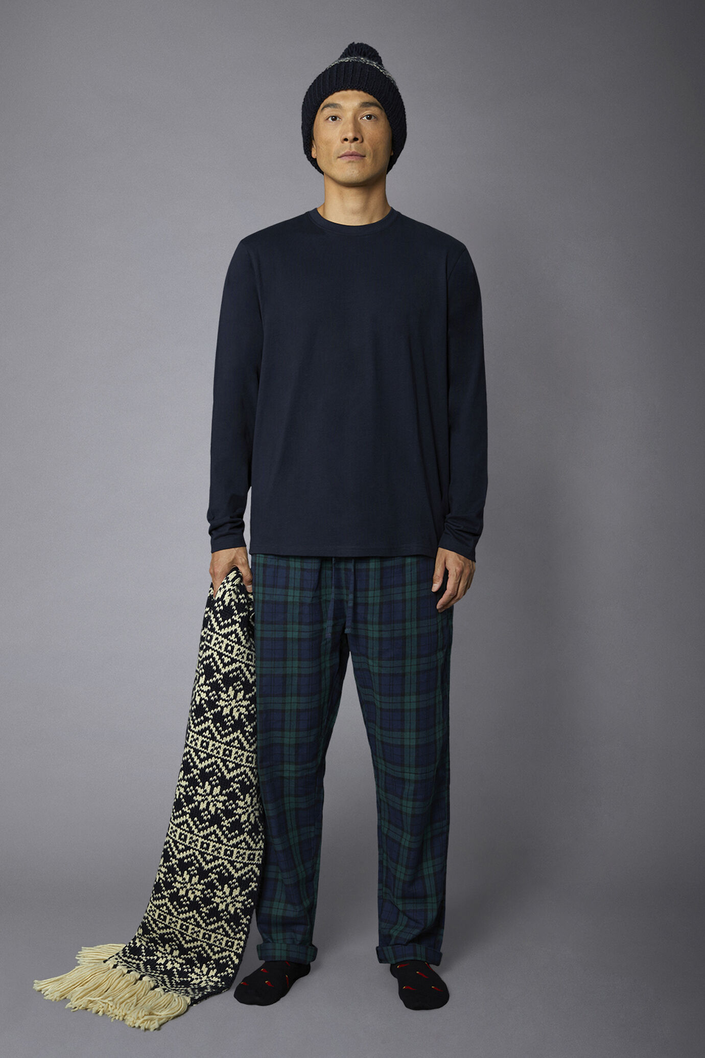 Men's tartan patterned pajamas in pure cotton
