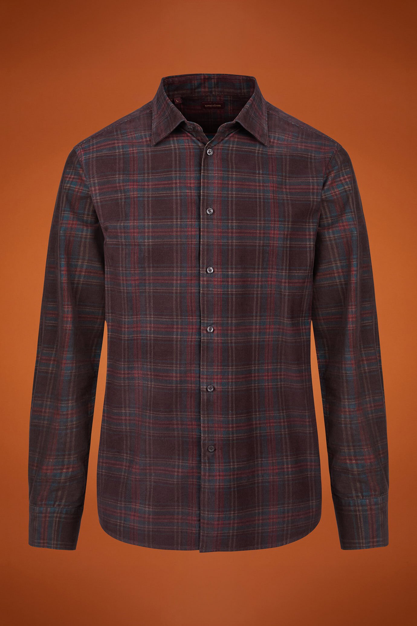 Camicia casual uomo collo classico 100% cotone tessuto velluto 1000 righe con stampa a quadri comfort fit image number 4