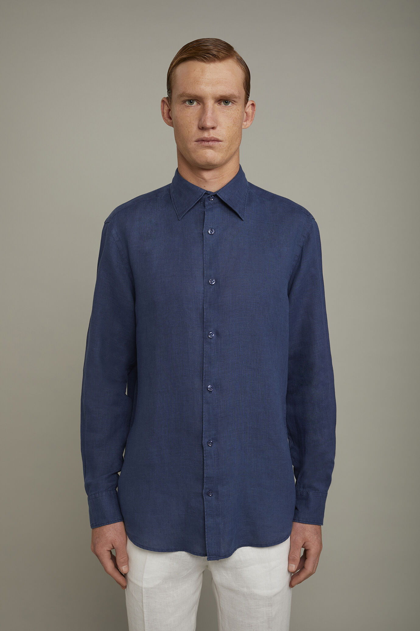 Camicia casual uomo collo classico 100% lino comfort fit