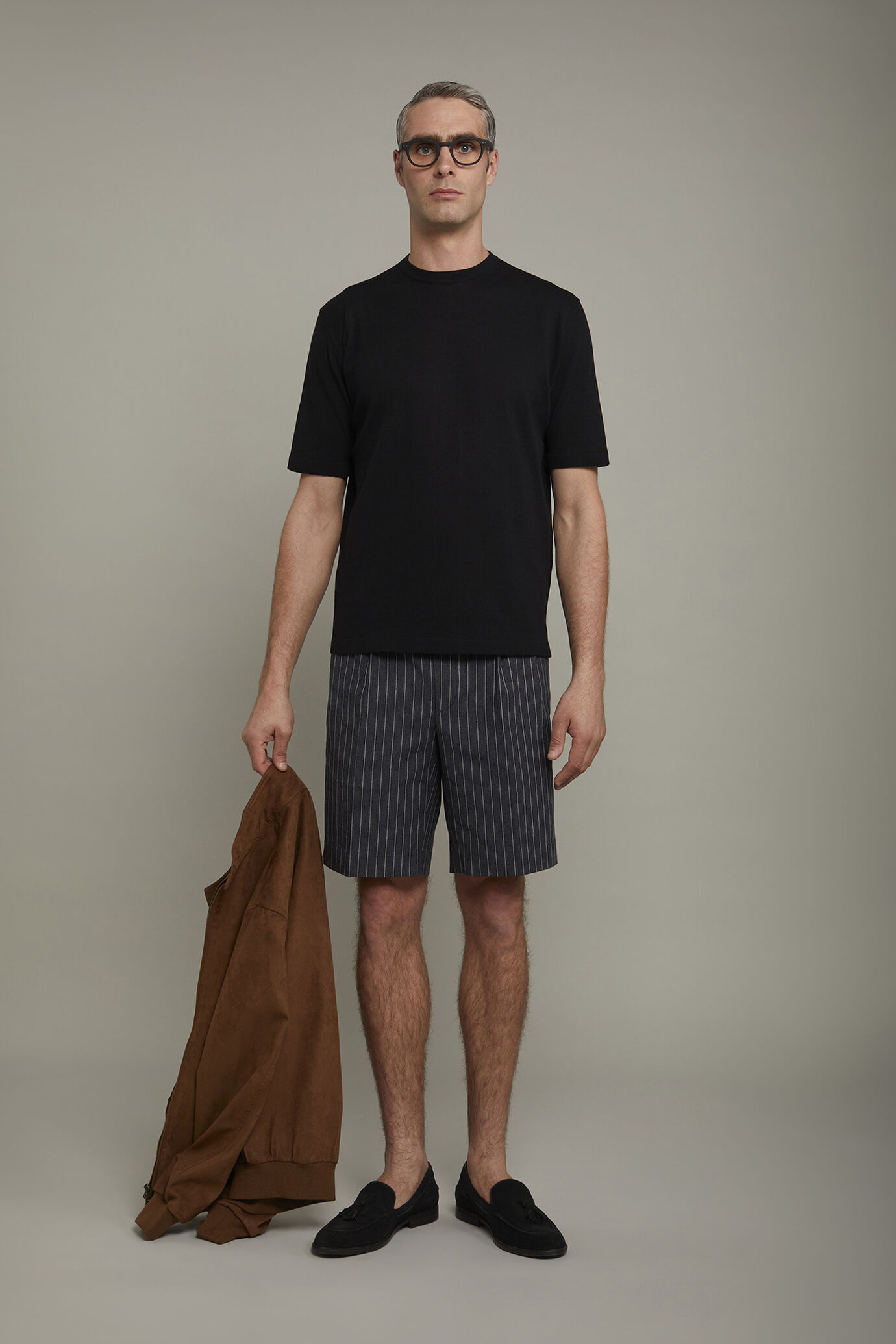 Men's knitted t-shirt 100% cotton short-sleeved regular fit image number 0