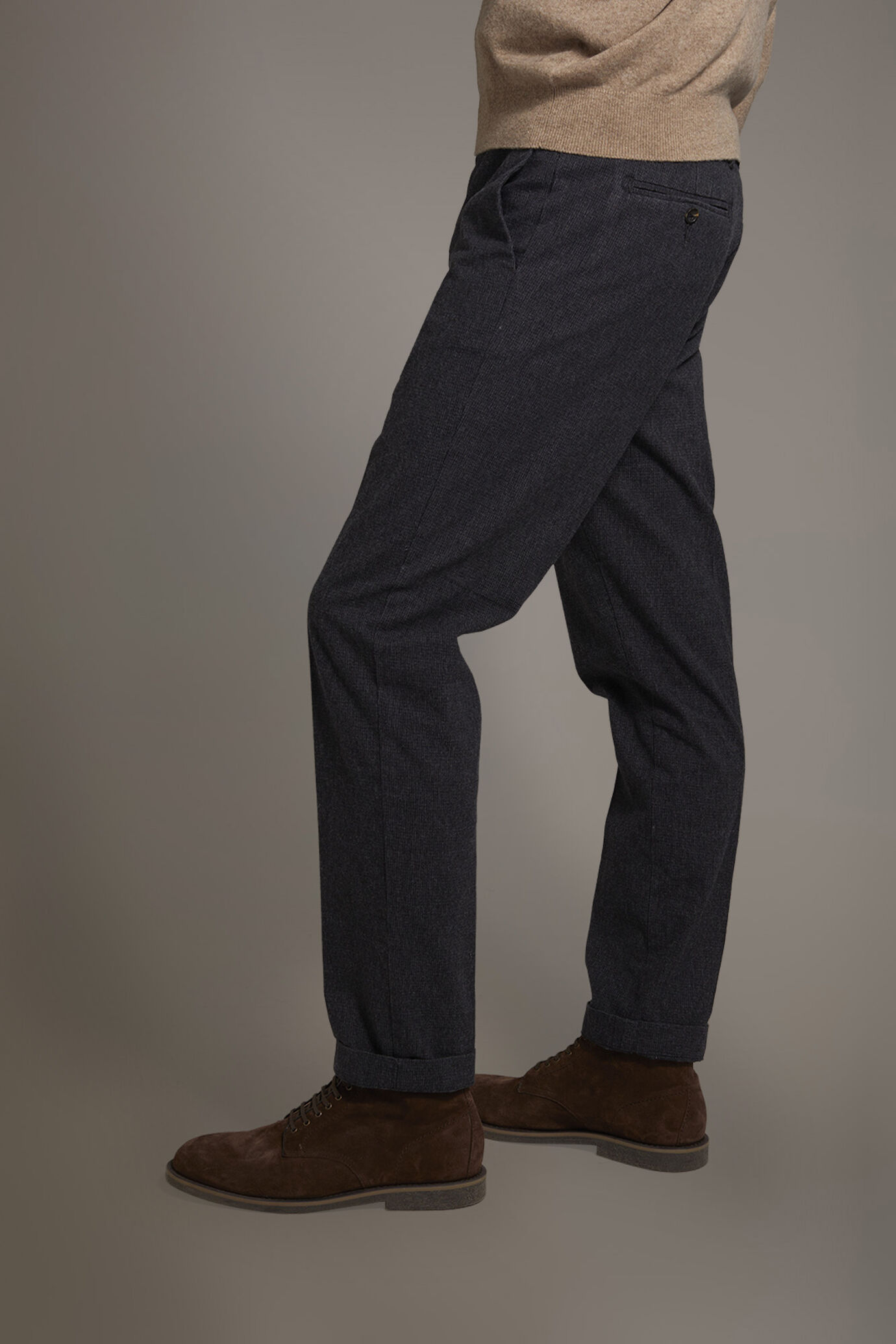 Pantalone chino regular fit tessuto tinto filo pied de poule image number 3