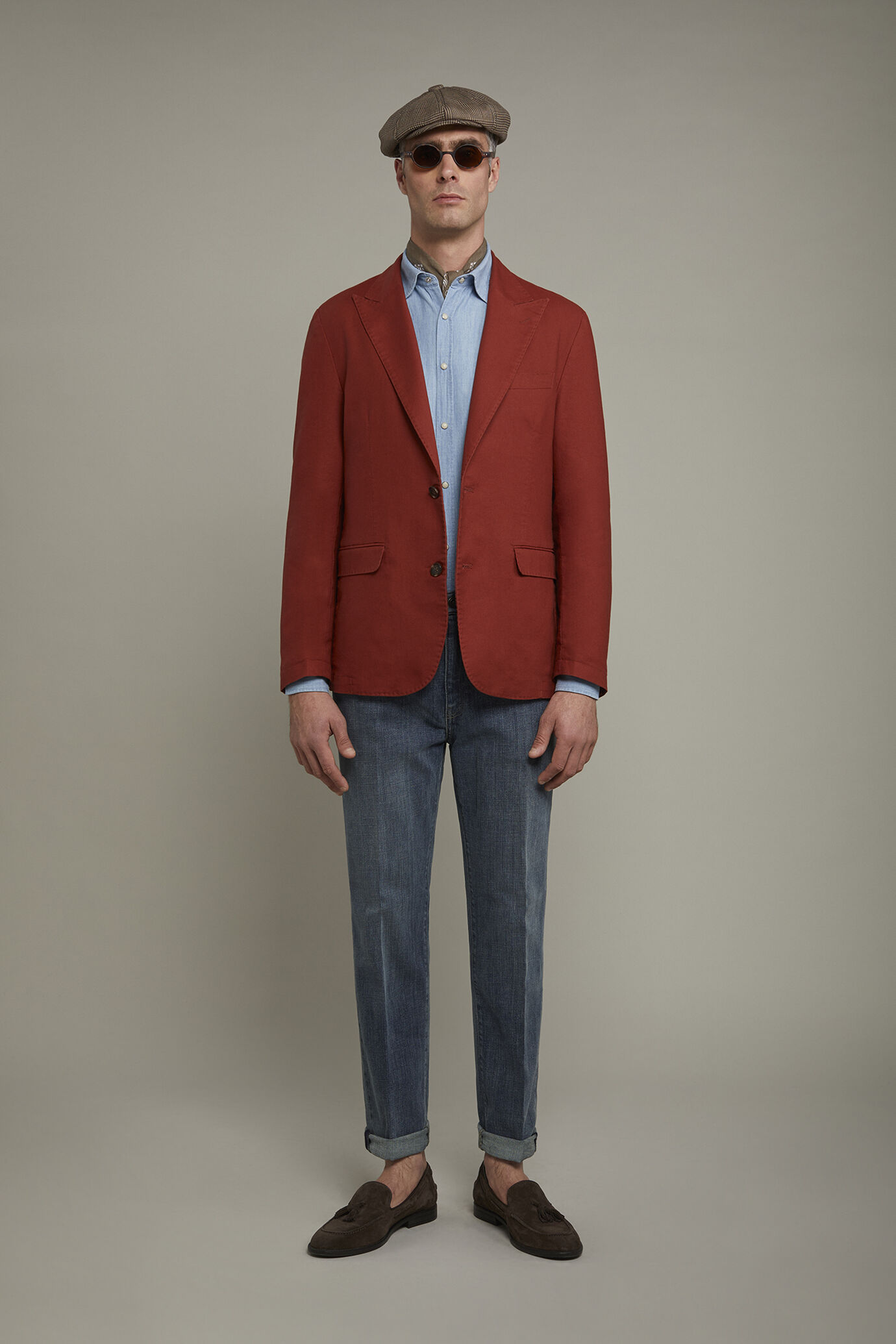 Giacca uomo tessuto lino e cotone sfoderata monopetto con rever a lancia regular fit image number 0