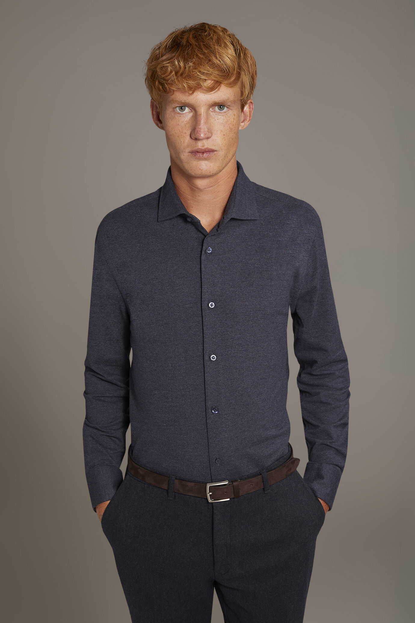 Casual shirt with french collar comfort fit cotton piquet