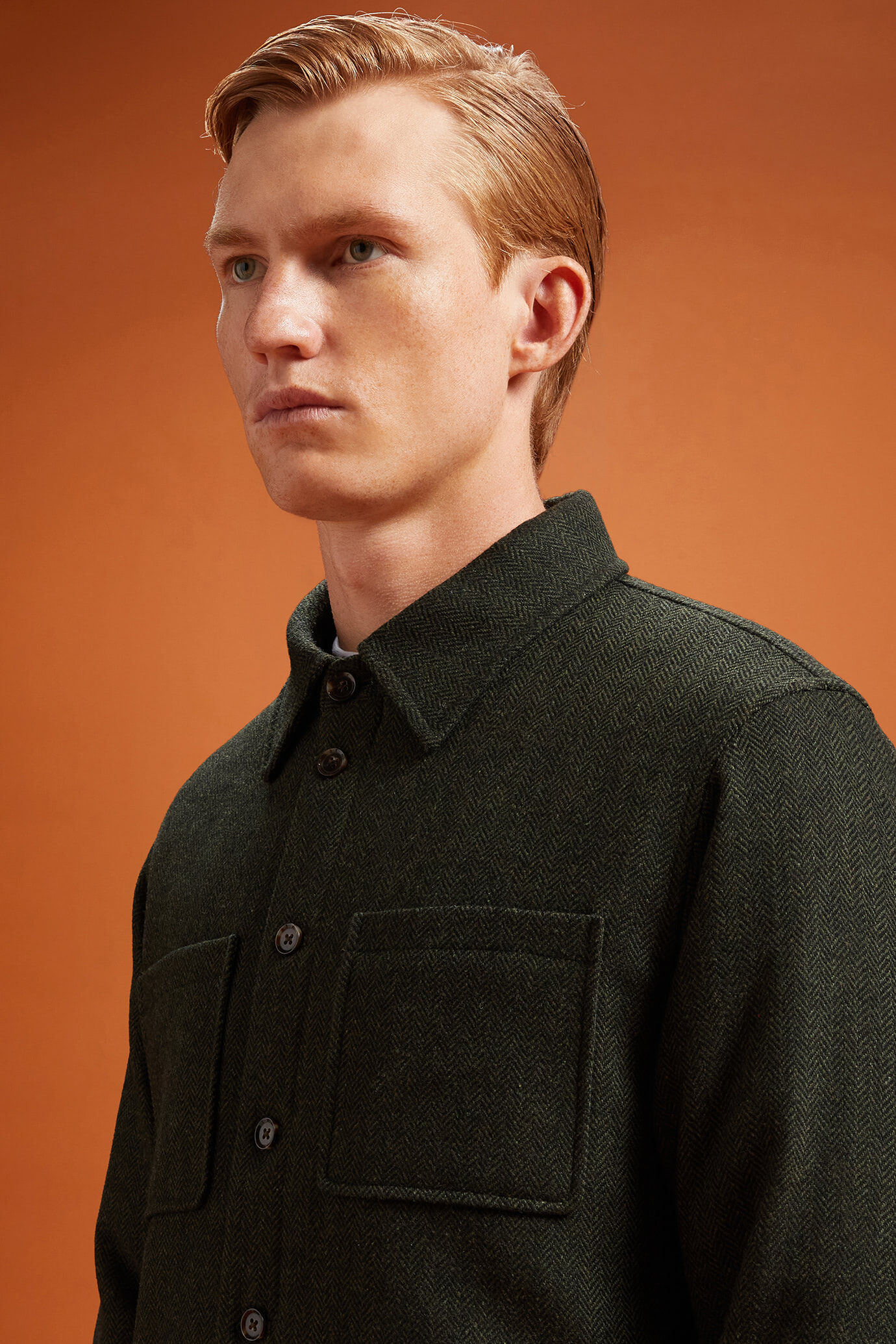 Men's regular fit overshirt in herringbone wool blend fabric image number 3