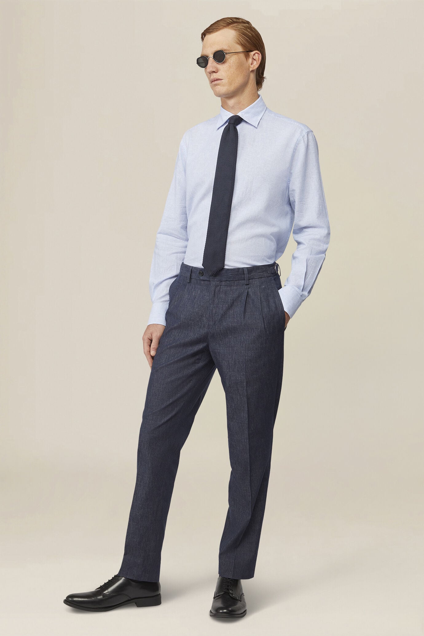 Camicia uomo misto lino cotone righe sottili
