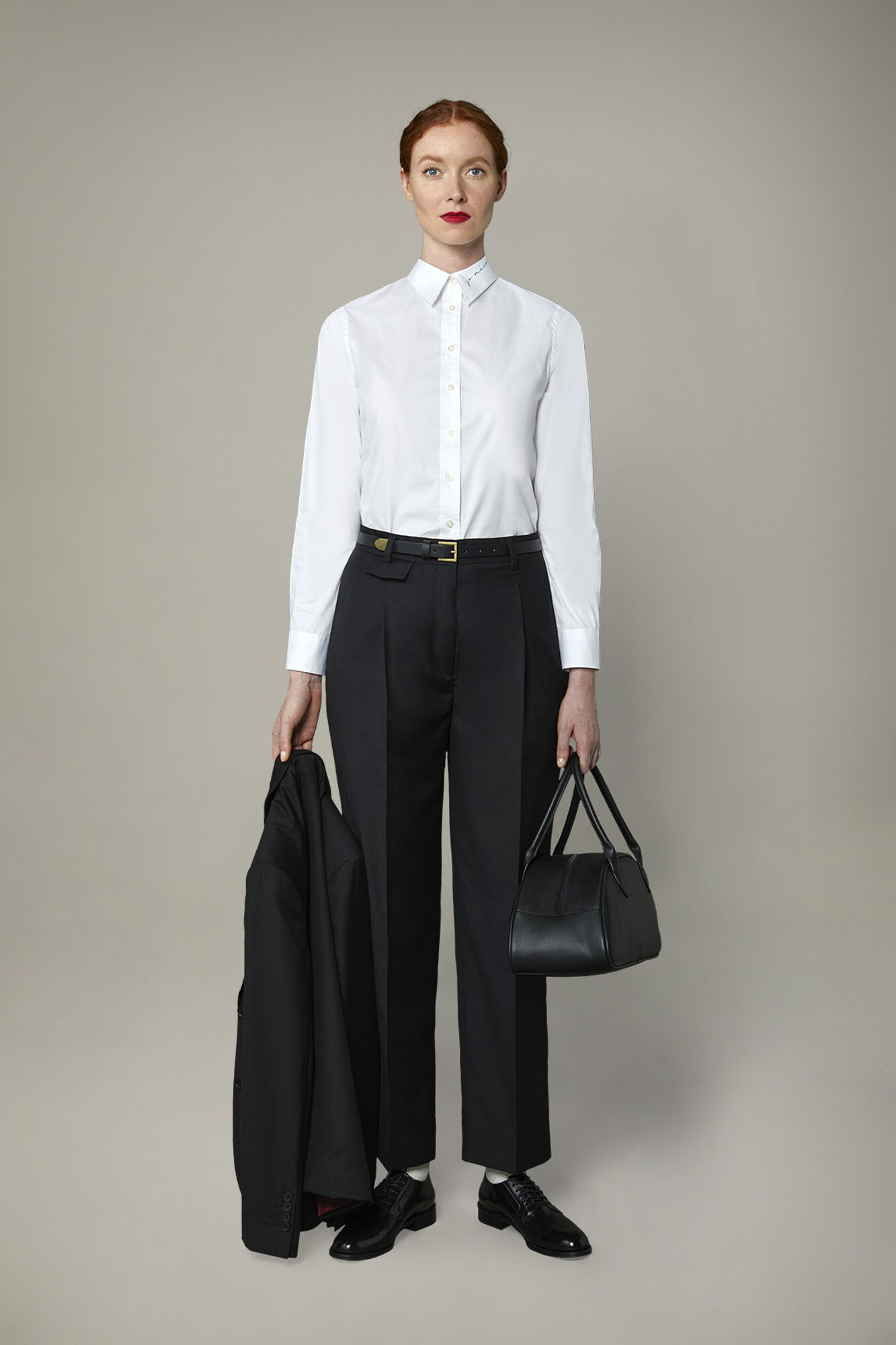 Camicia donna in cotone elasticizzato con stampa sul colletto