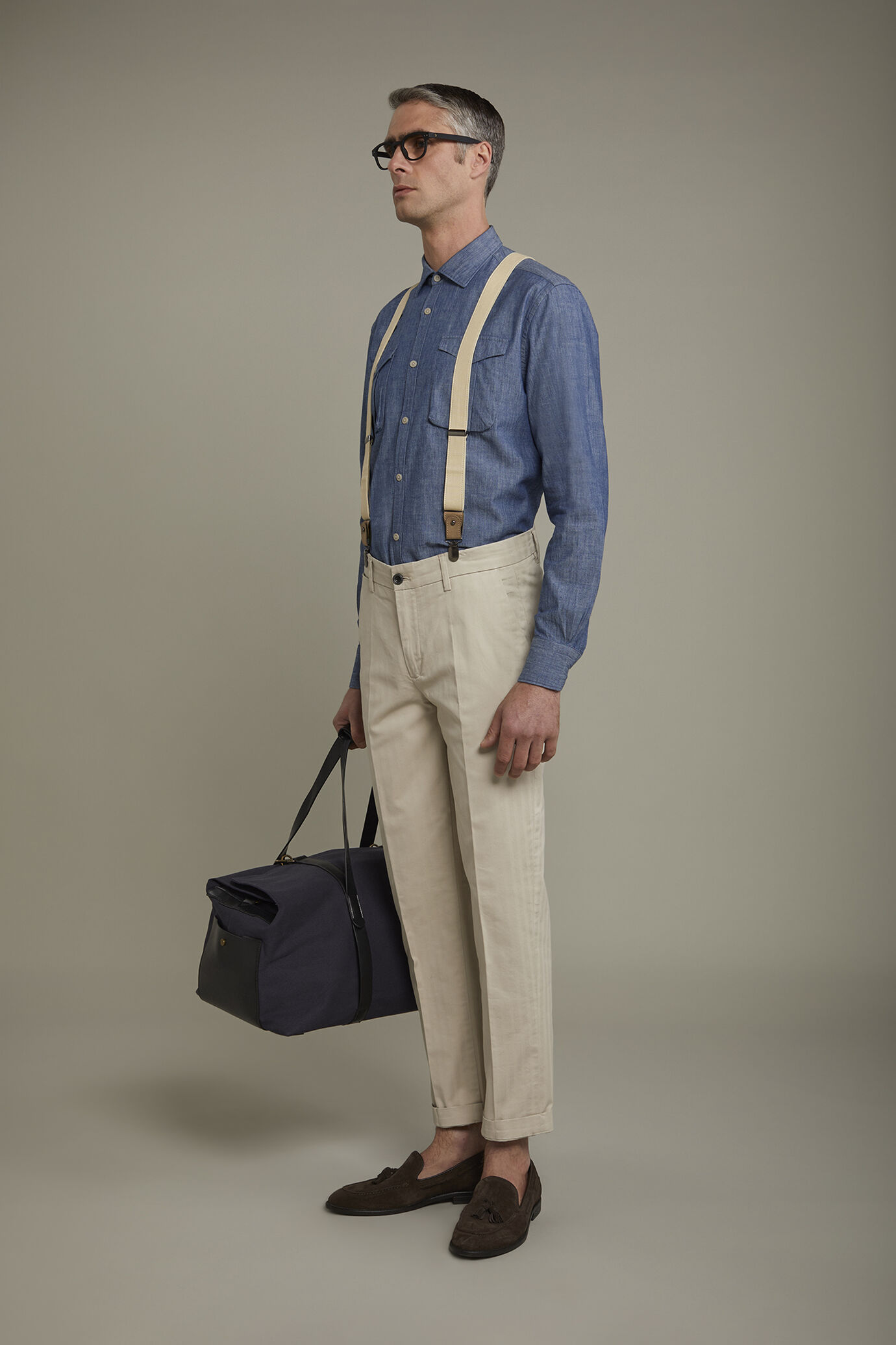 Men’s casual shirt classic collar 100% cotton denim fabric comfort fit image number 1