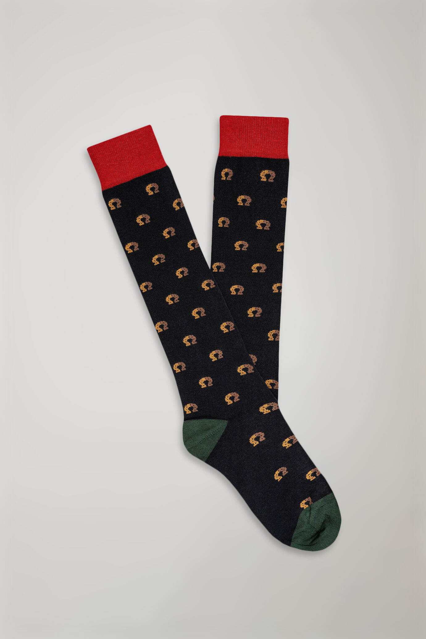 Men's knitted long socks with horseshoe pattern made in Italy image number 0