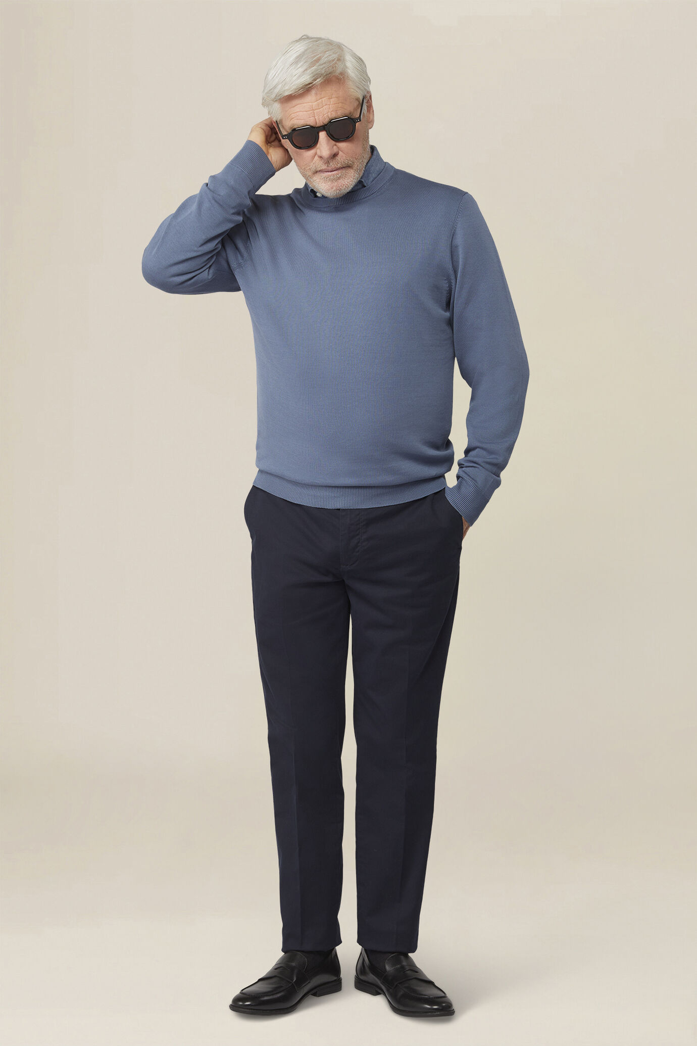 Pull col rond homme 100% coton bio-washed image number 1