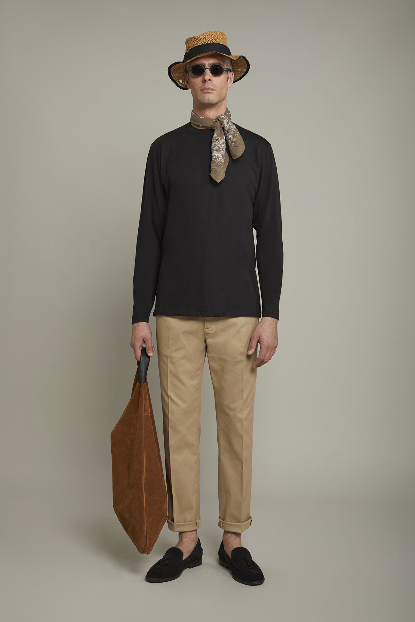 Herren-T-Shirt mit Rundhalsausschnitt und langen Ärmeln aus 100 % Baumwolle in normaler Passform