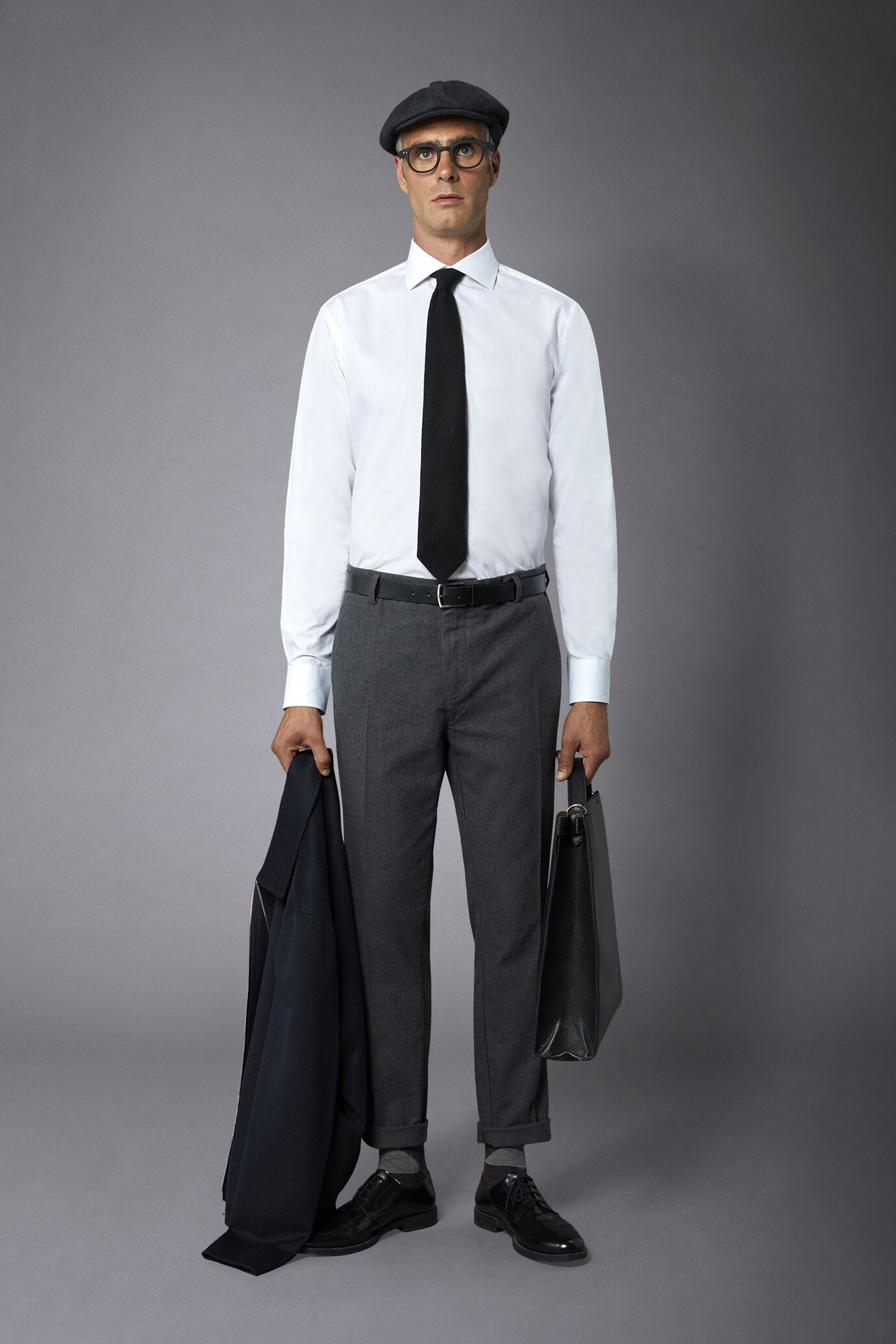 Men's French collar classic shirt twill construction