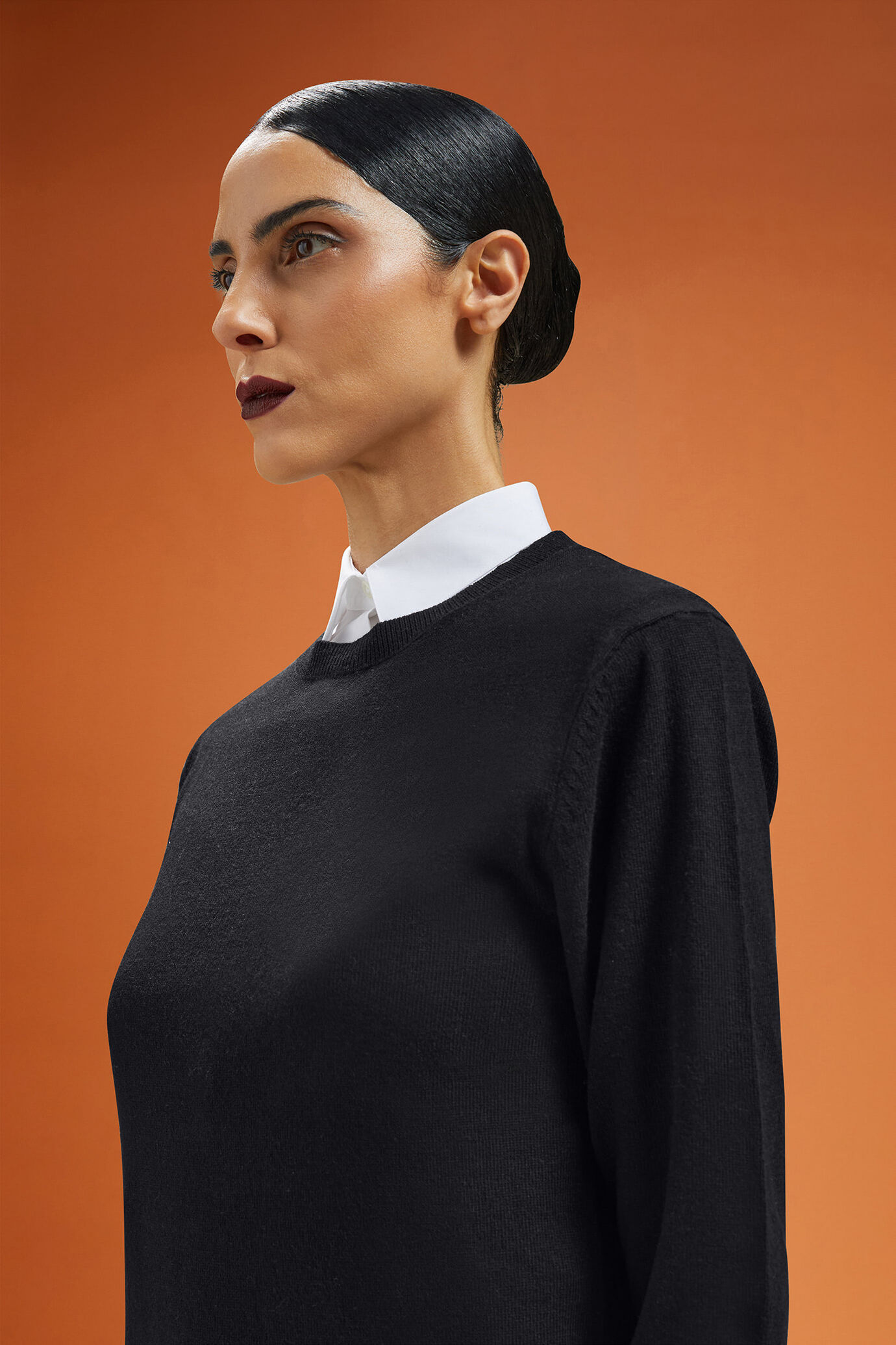 Maglia donna girocollo misto lana e cachemire regular fit image number 4
