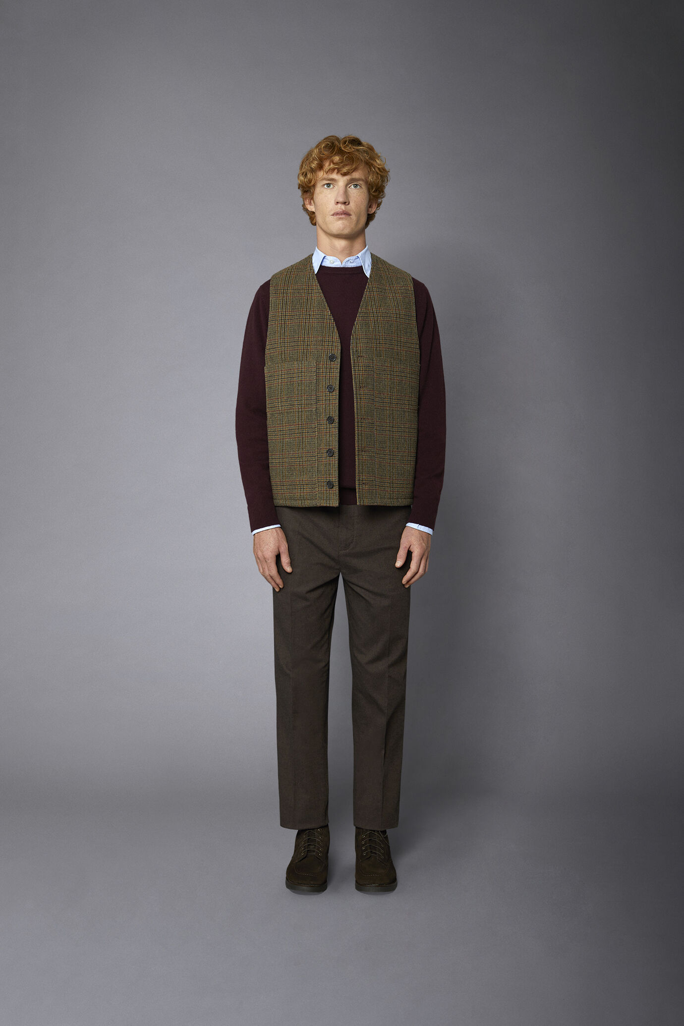 Gilet uomo monopetto casual con scollo a v misto lana principe di galles regular fit image number 3