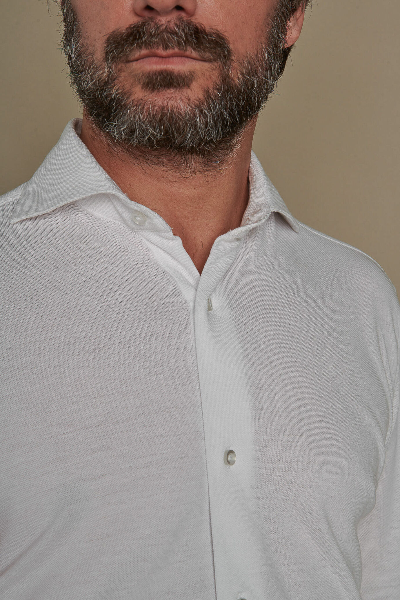 Polo-camicia manica lunga in misto cotone piquet uomo image number 2