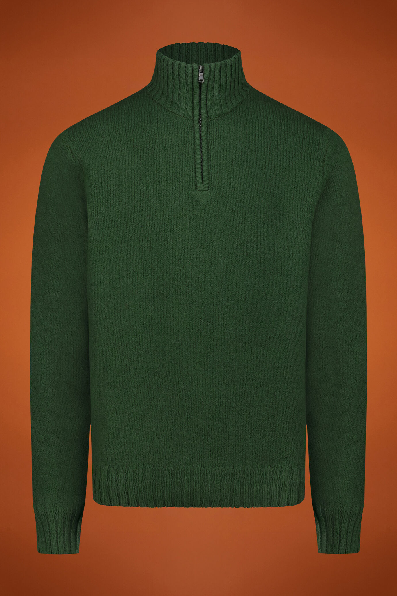 Pull homme à col montant avec zip, 100% laine, coupe classique