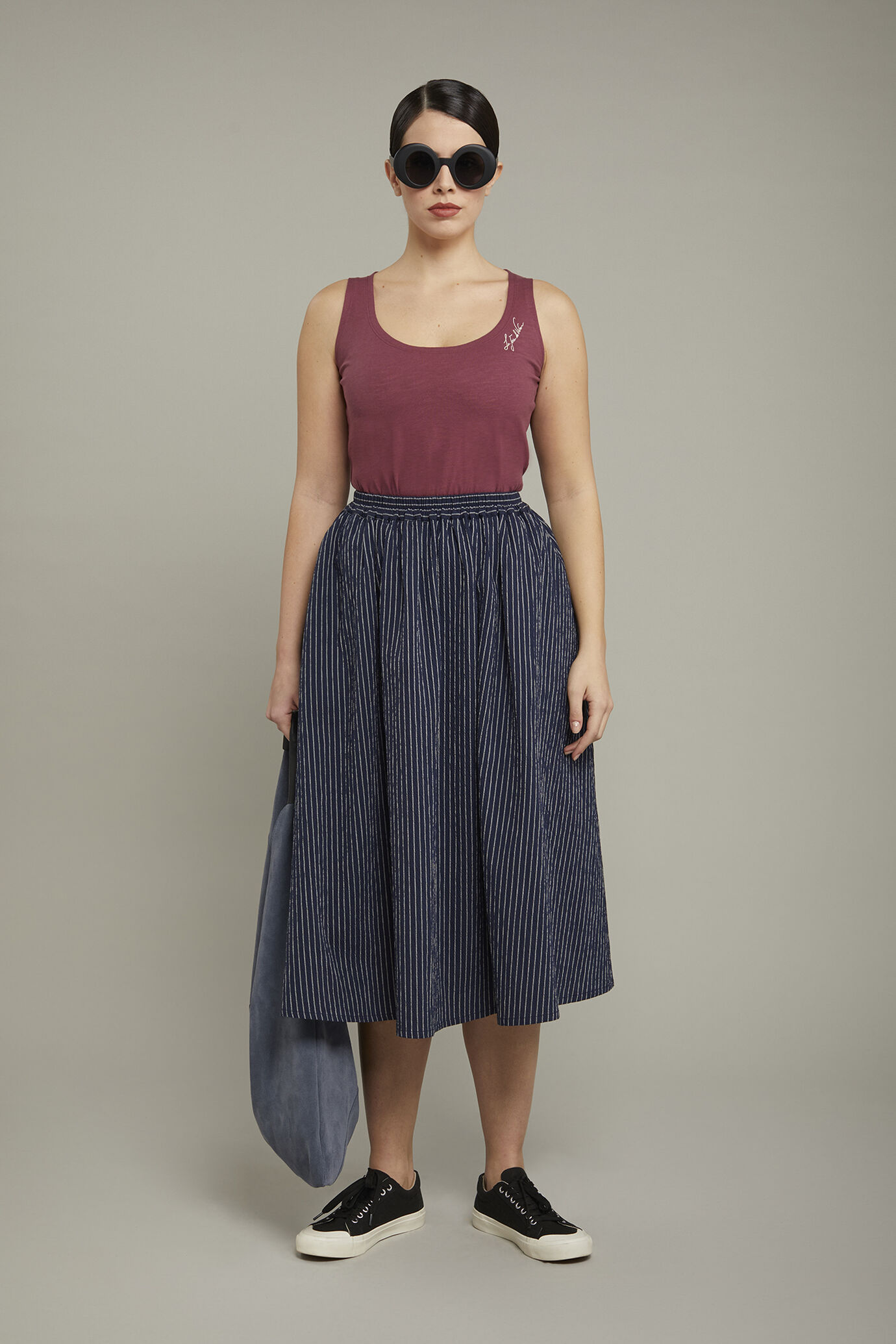 Damenrock aus gaufrierter Baumwolle mit Nadelstreifen in normaler Passform image number 0