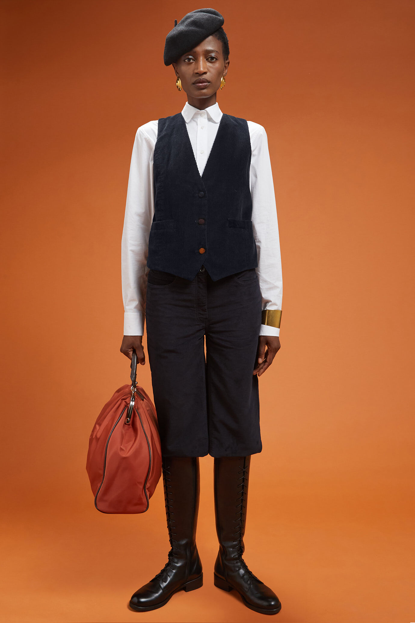 Gilet femme, 100% coton de velours rayé, coupe classique image number 1