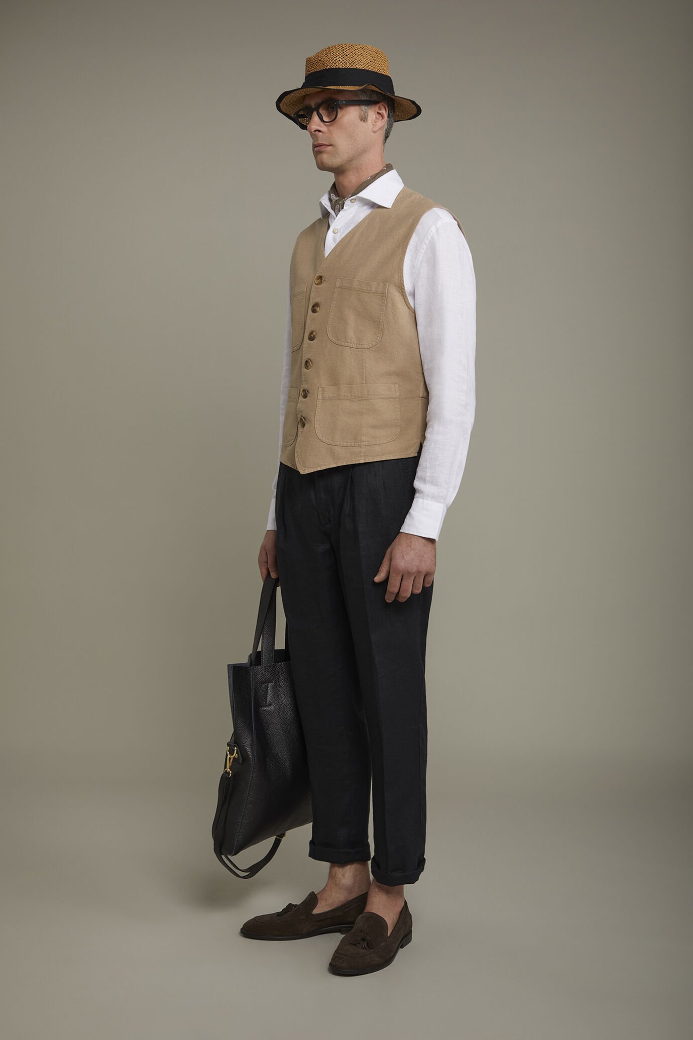 Gilet sportivo uomo in lino e cotone con tasche a toppa regular fit image number 1