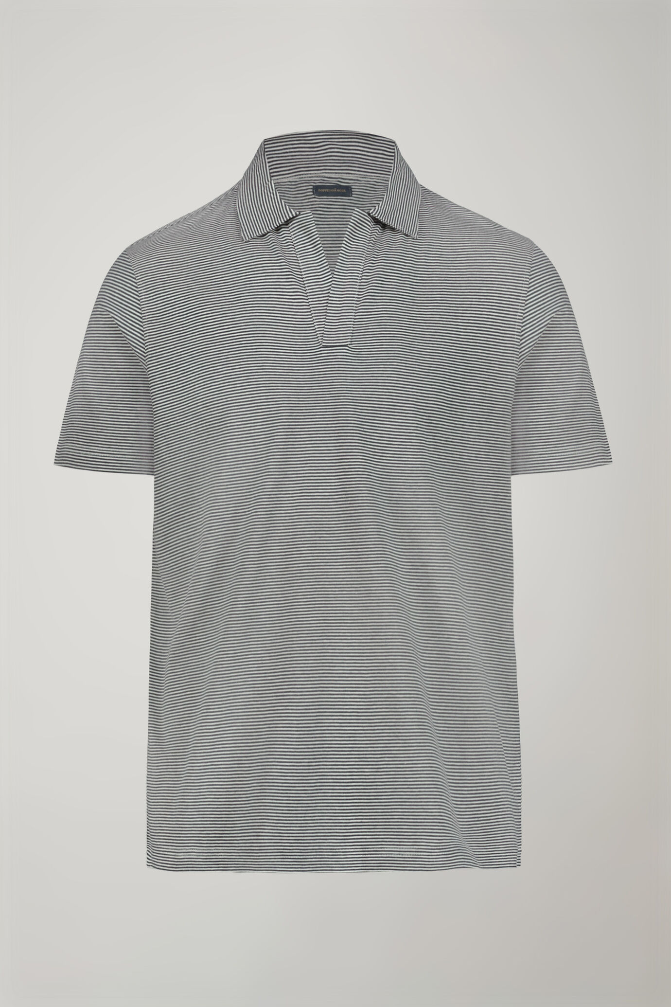 Polo homme &agrave; manches courtes et col derby sans boutons, tissu 100&nbsp;% coton &agrave; fines rayures coupe r&eacute;guli&egrave;re image number 4