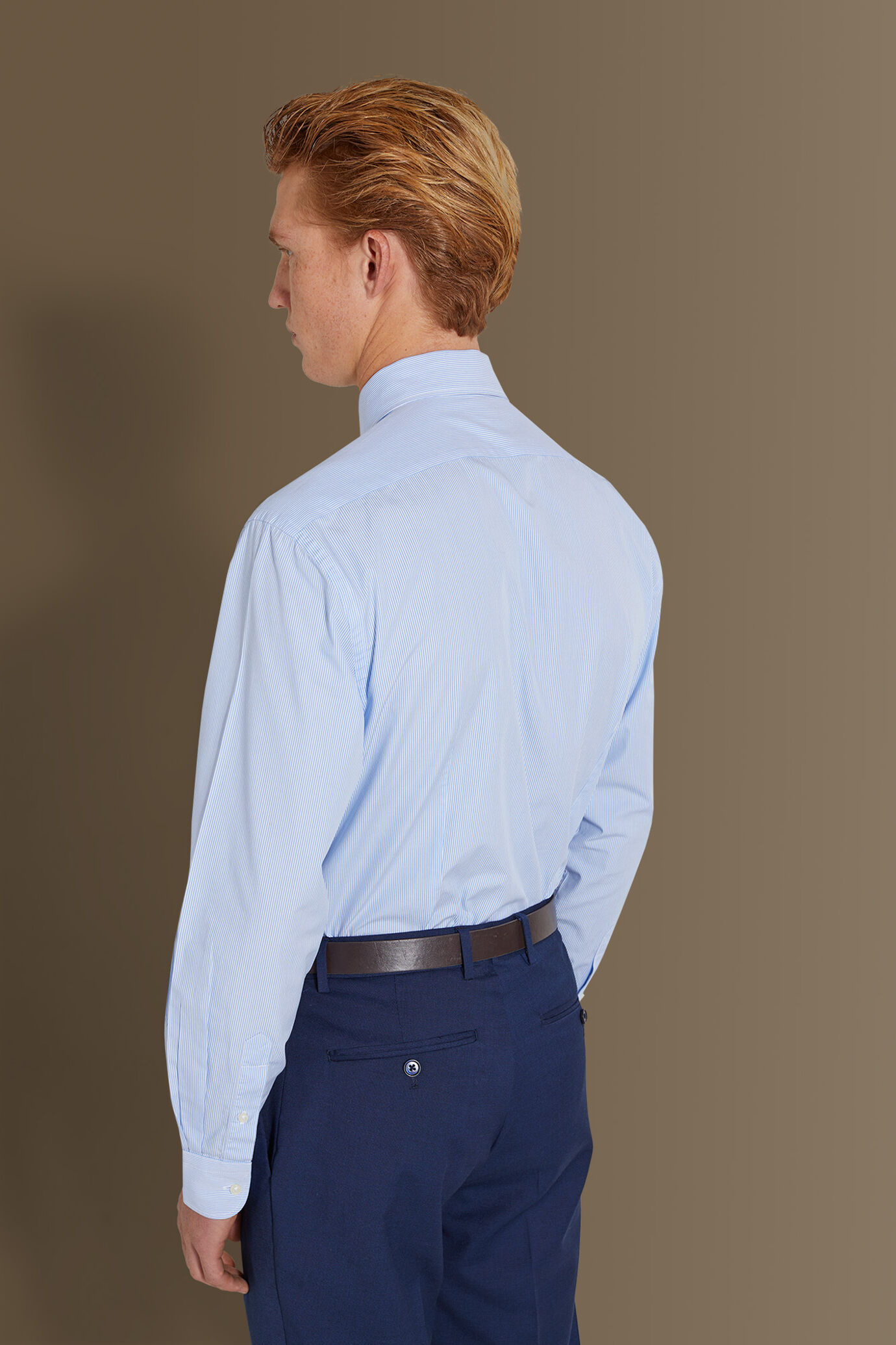 Camicia classica lavata uomo collo francese tinto filo popeline rigato image number 2