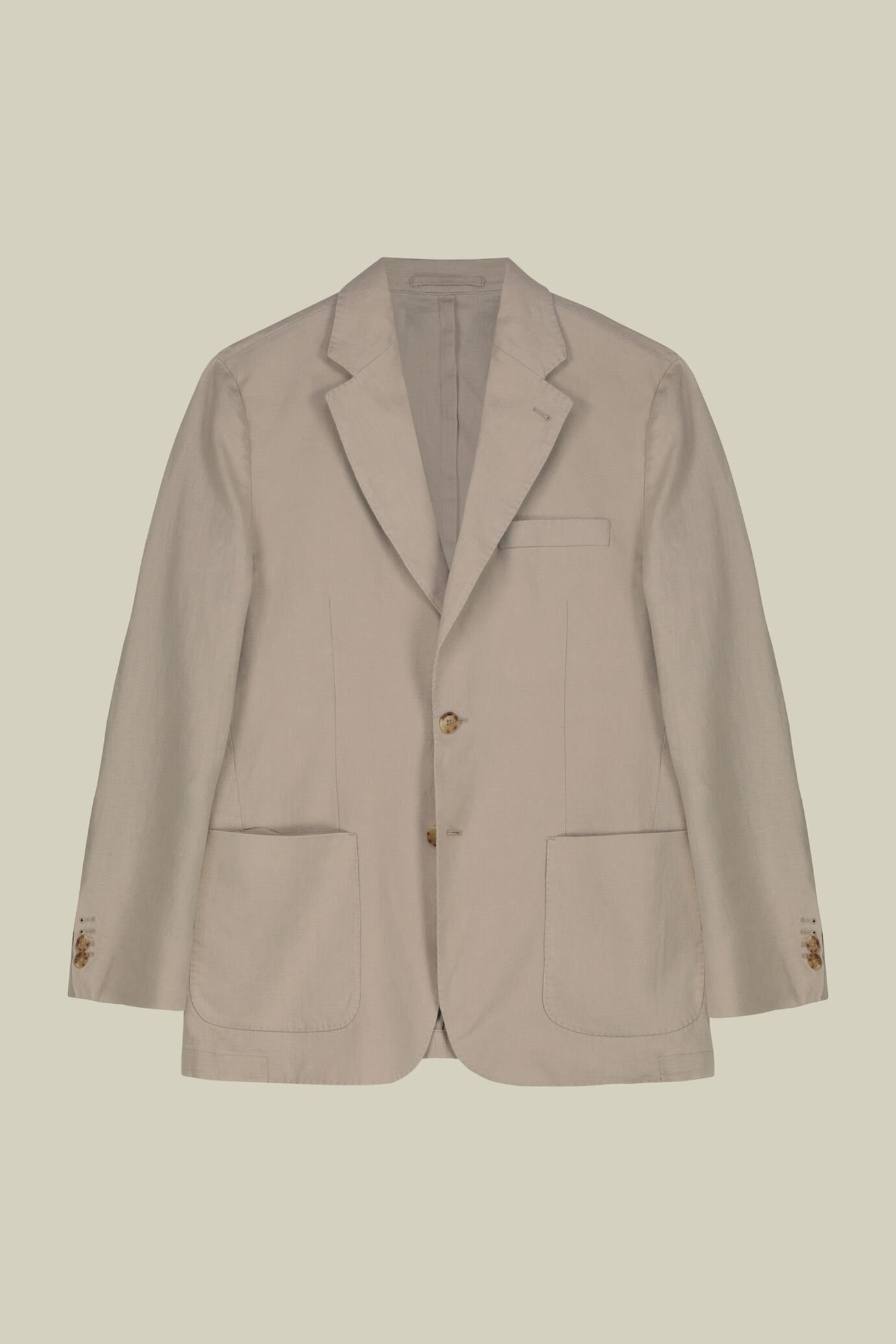 Veste homme à simple boutonnage, non doublée, avec revers classique et poches à rabat en 100% lin
