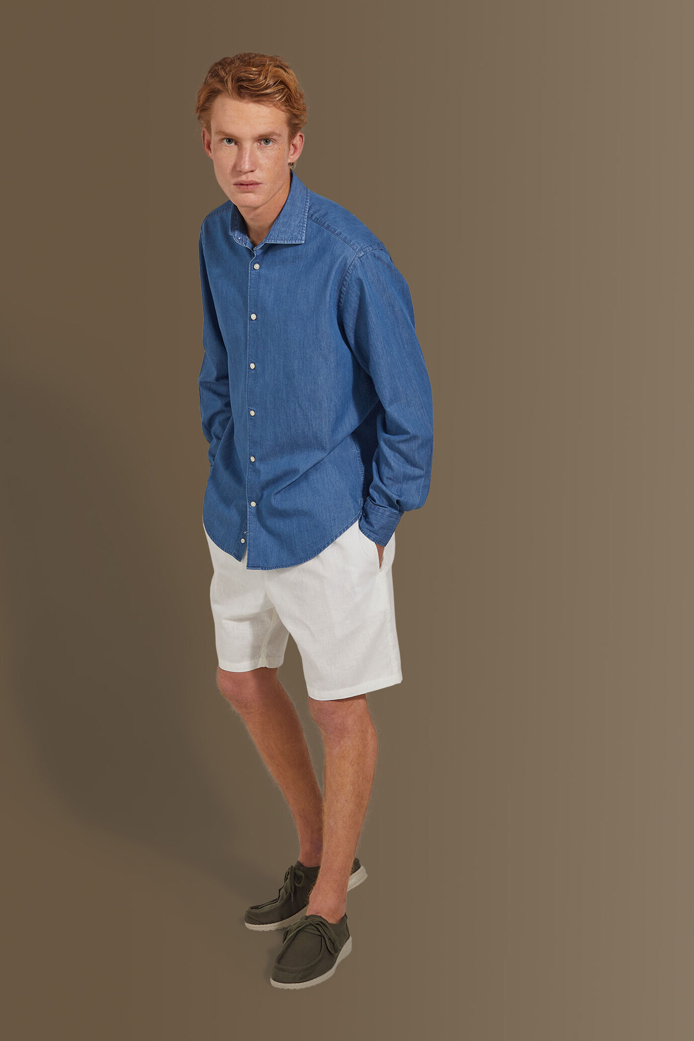 Camicia casual uomo collo francese tessuto jeans image number 0