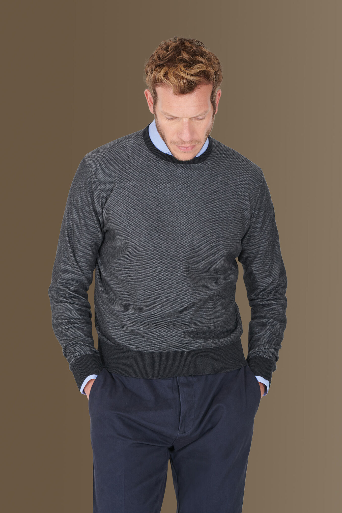 Round neck sweater seed stitch knitting image number 0