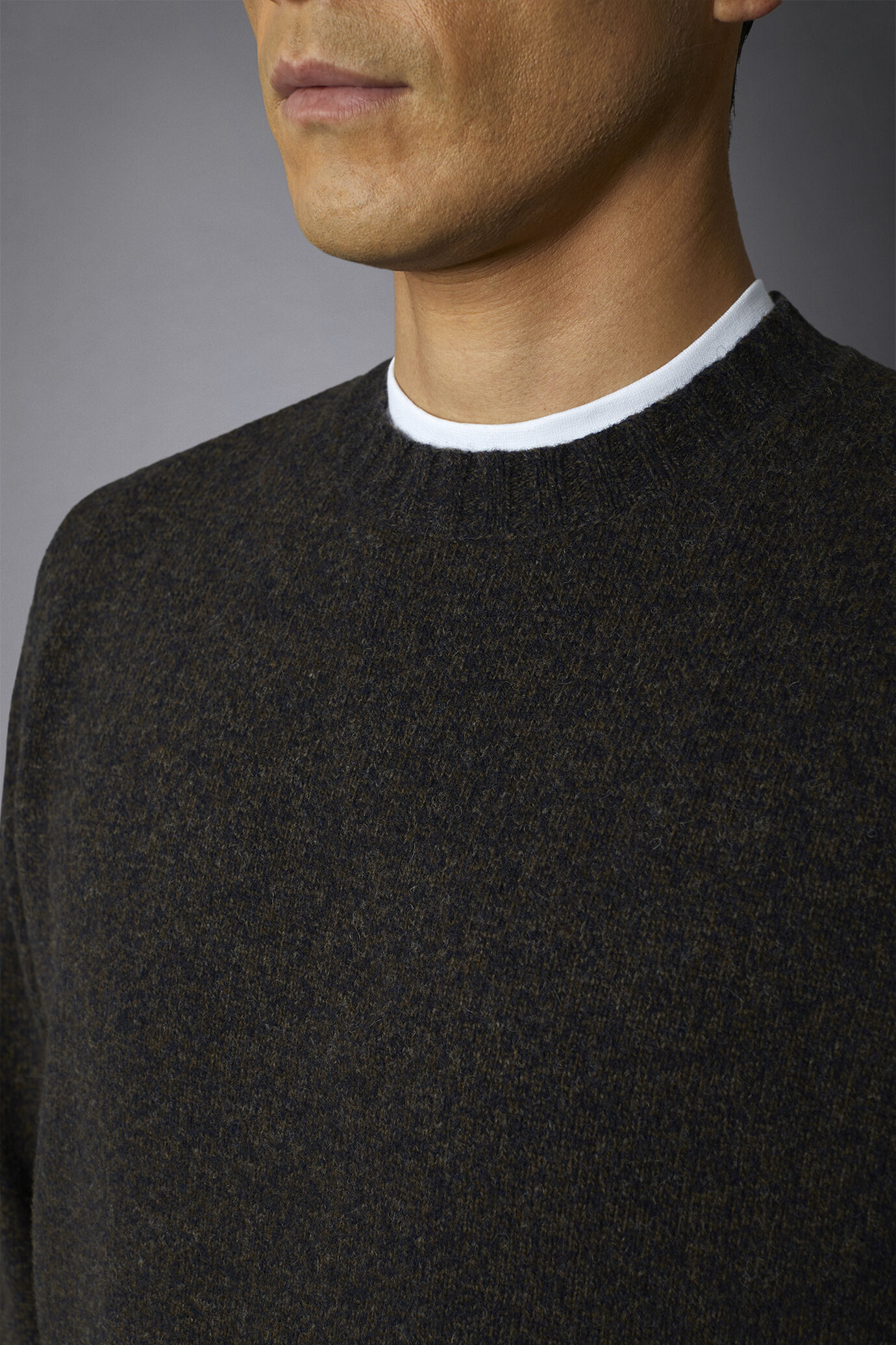 Men's roundneck sweater in lambswool blend regular fit image number 2