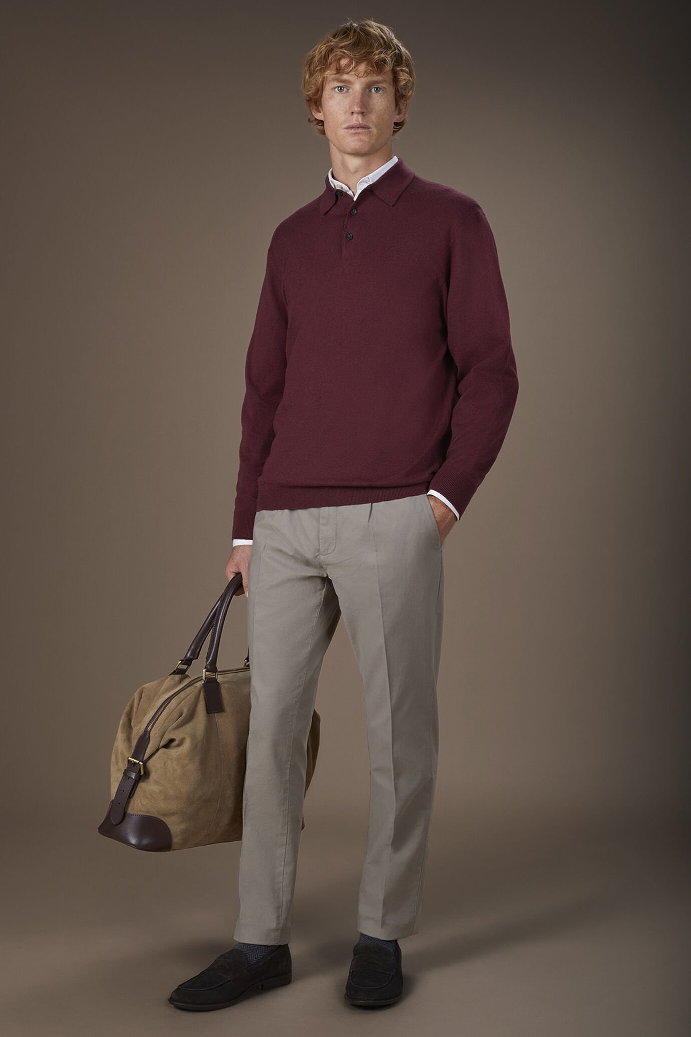 Maglia polo uomo in misto lana e cotone regular fit