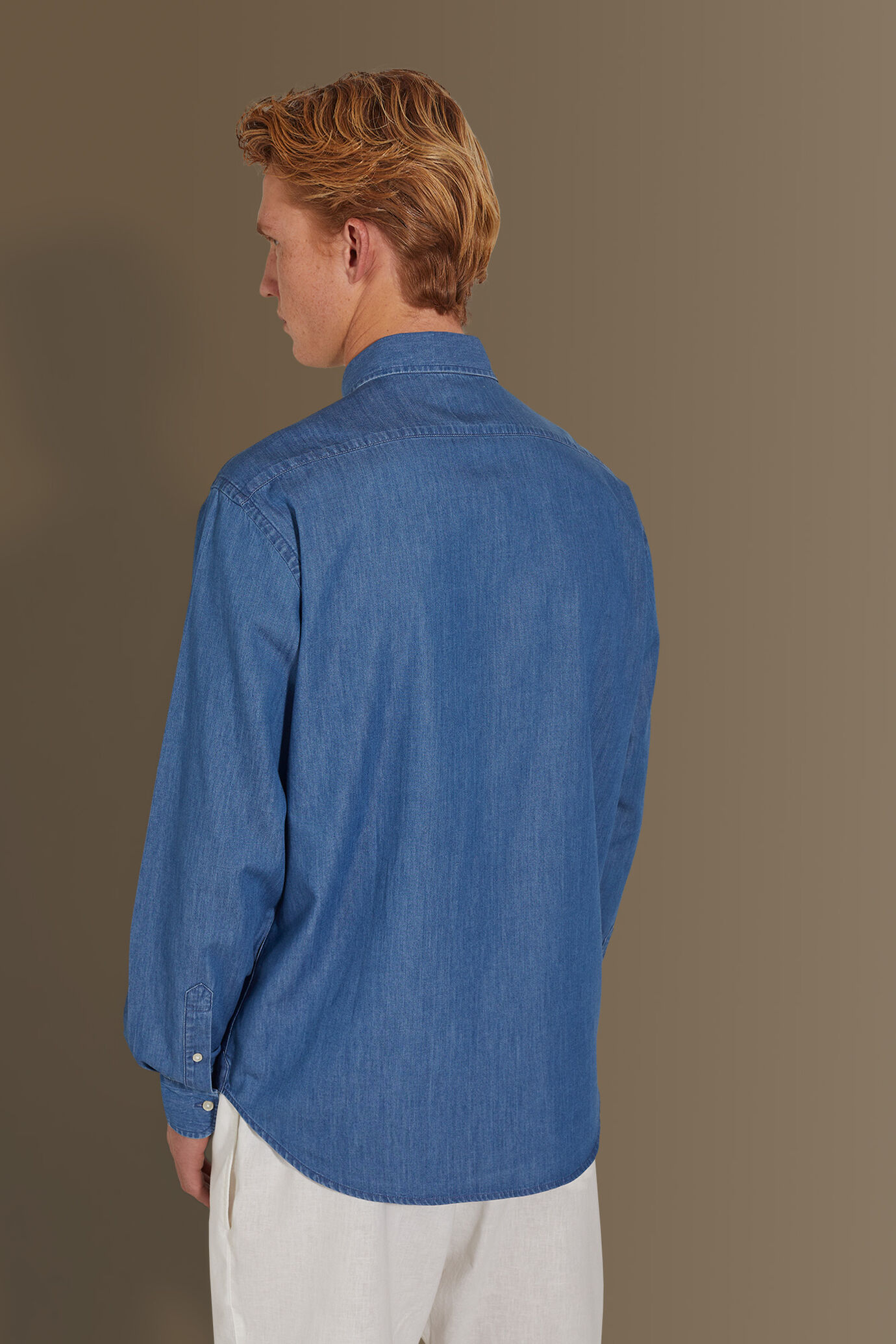 Camicia casual uomo collo francese tessuto jeans image number 3