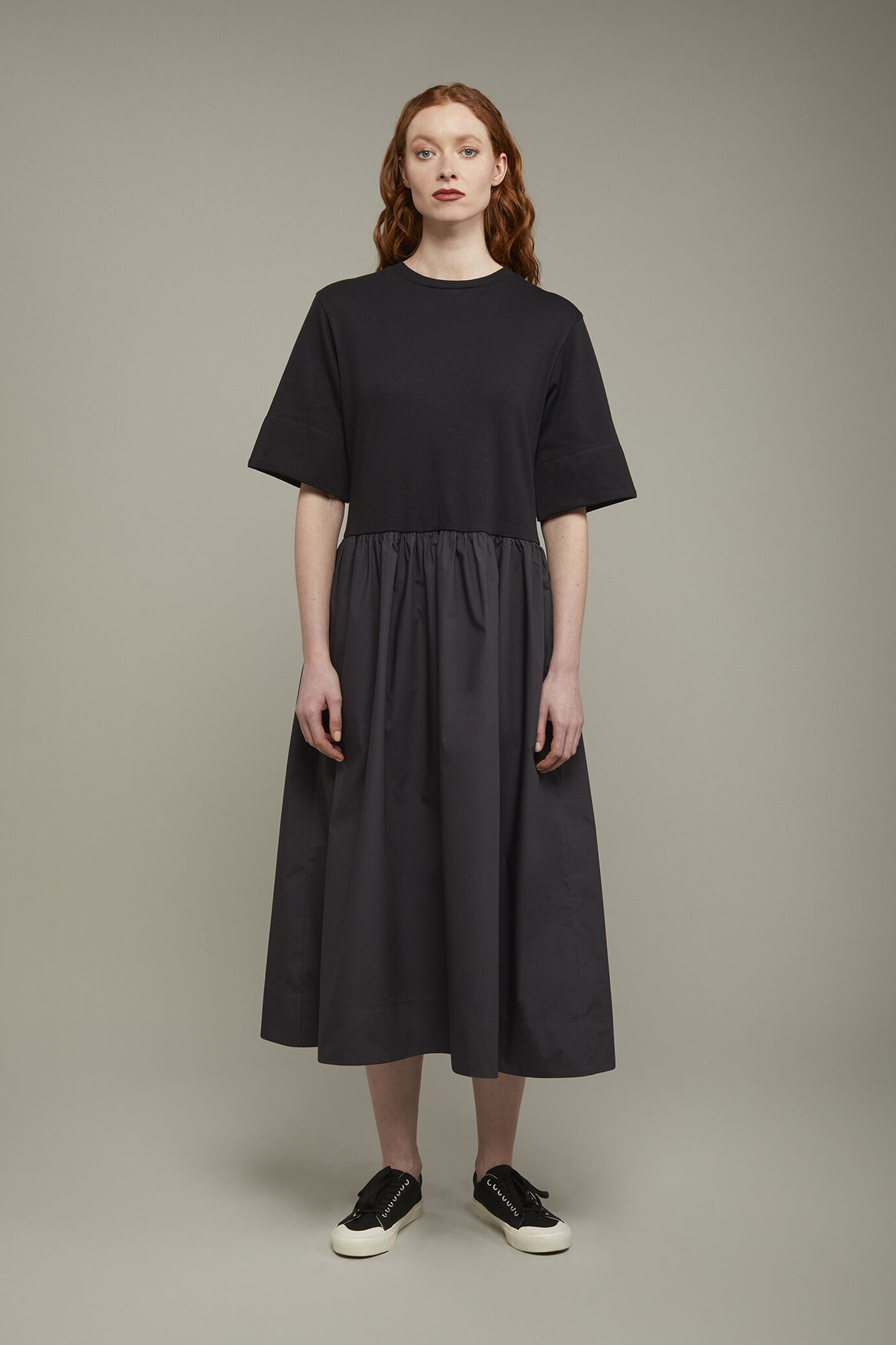 Women’s two-tone 100% cotton midi dress in jersey regular fit image number 2