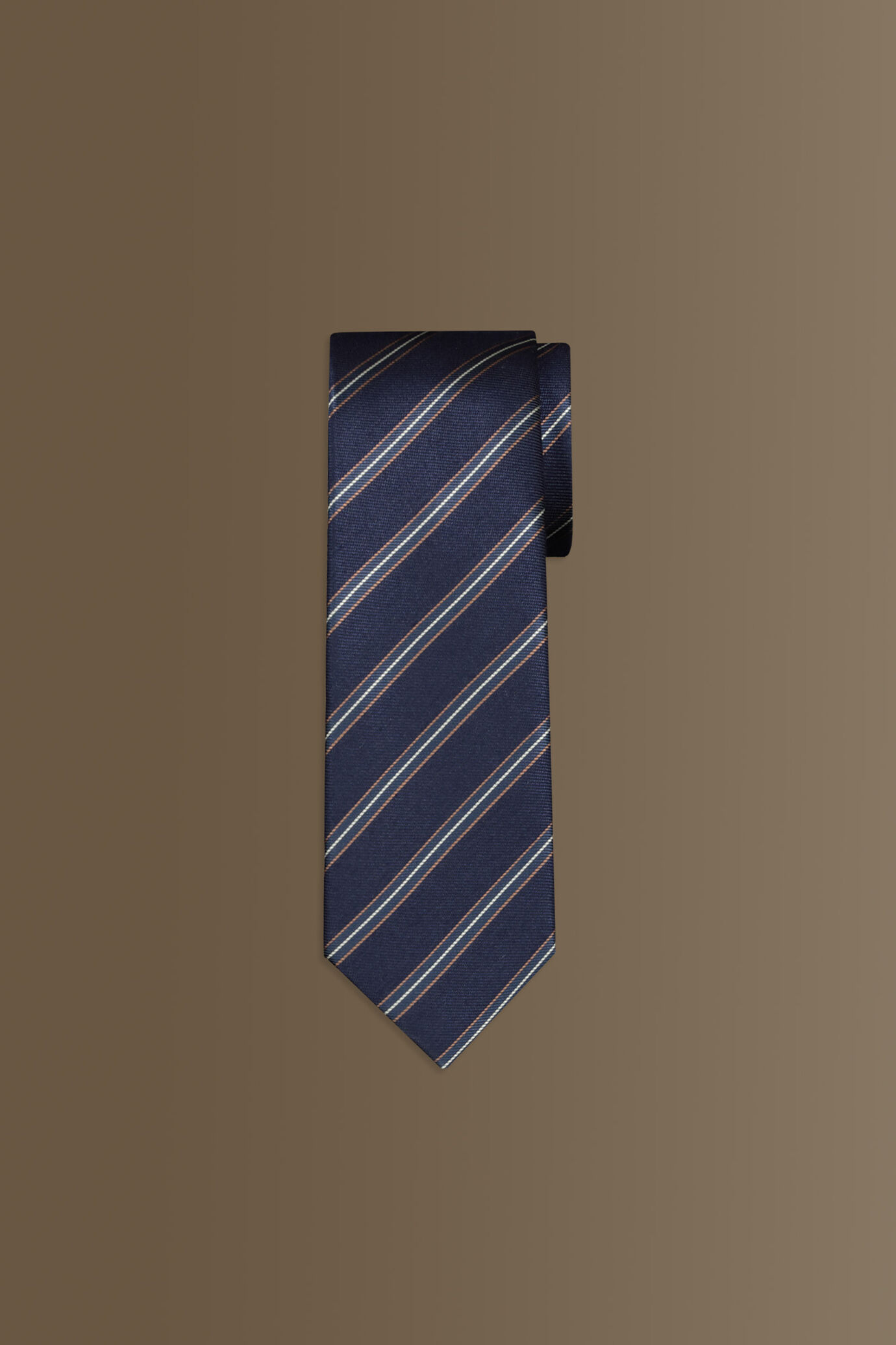 Cravatta uomo dark blu fantasia regimental in misto bamboo image number 0