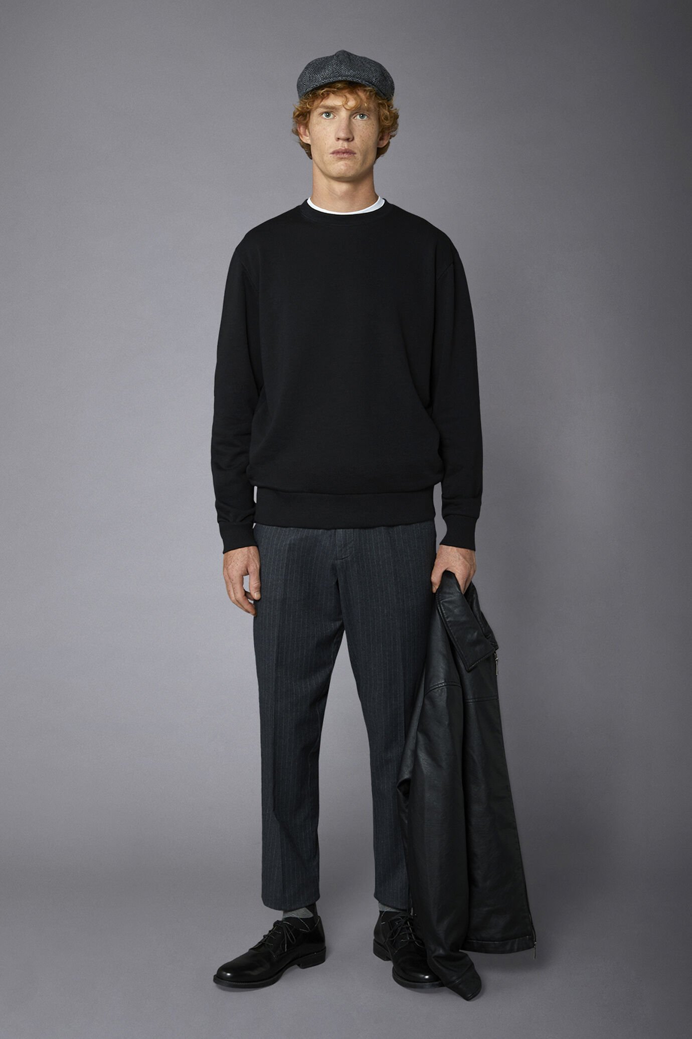 Pantalone chino uomo tessuto in cotone mano lana gessato comfort fit image number 0