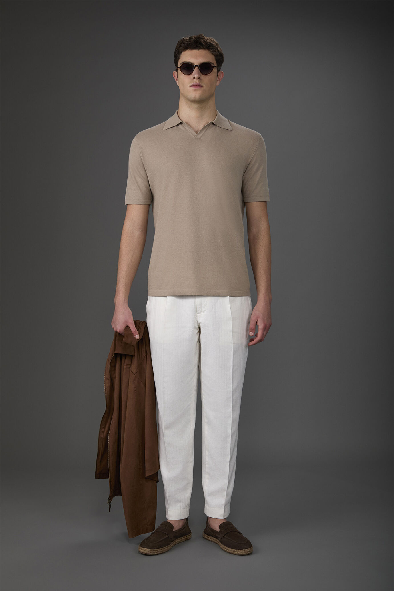 Polo uomo in maglia maniche corte con collo derby e 100% cotone crepe image number 0