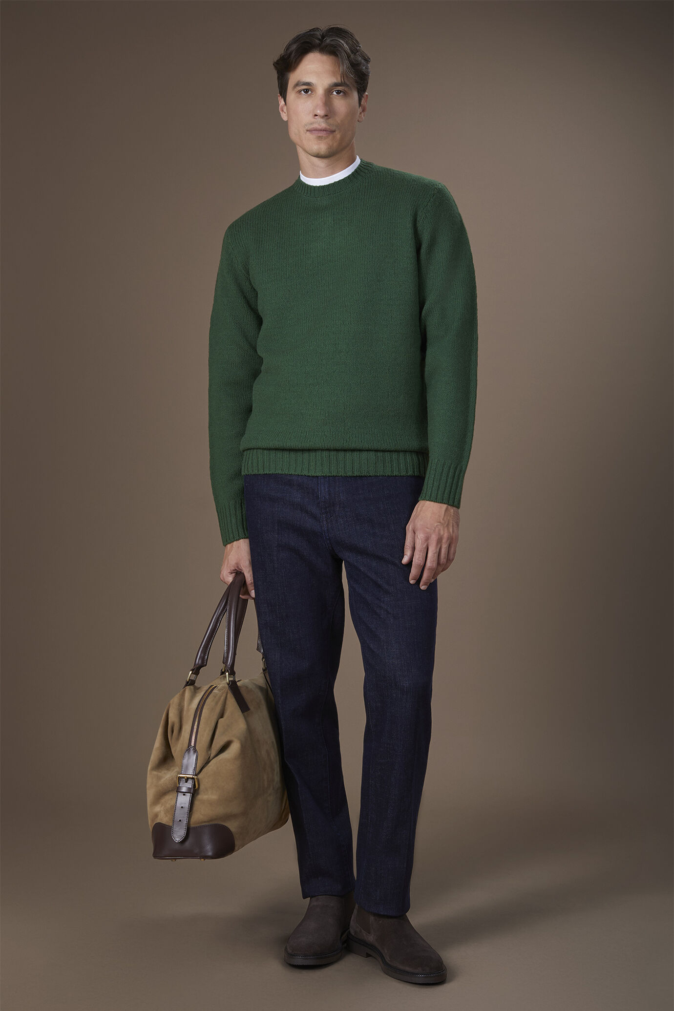 Pull homme à col rond, 100% laine, coupe classique image number 1