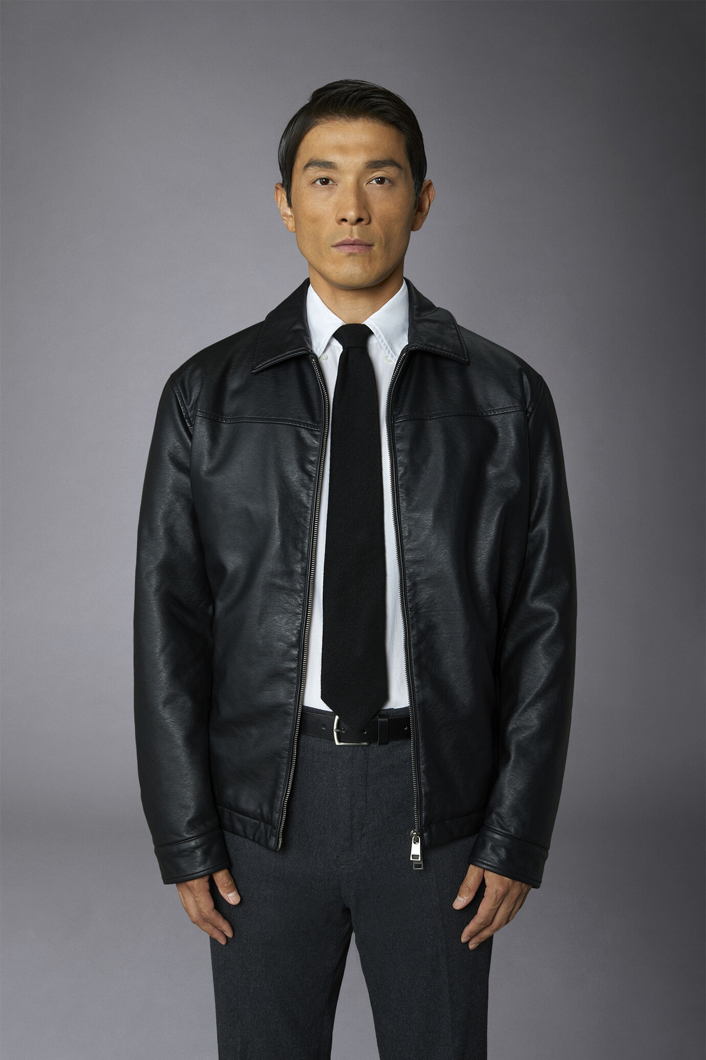 Giacca uomo in ecopelle con chiusura con zip comfort fit image number 2