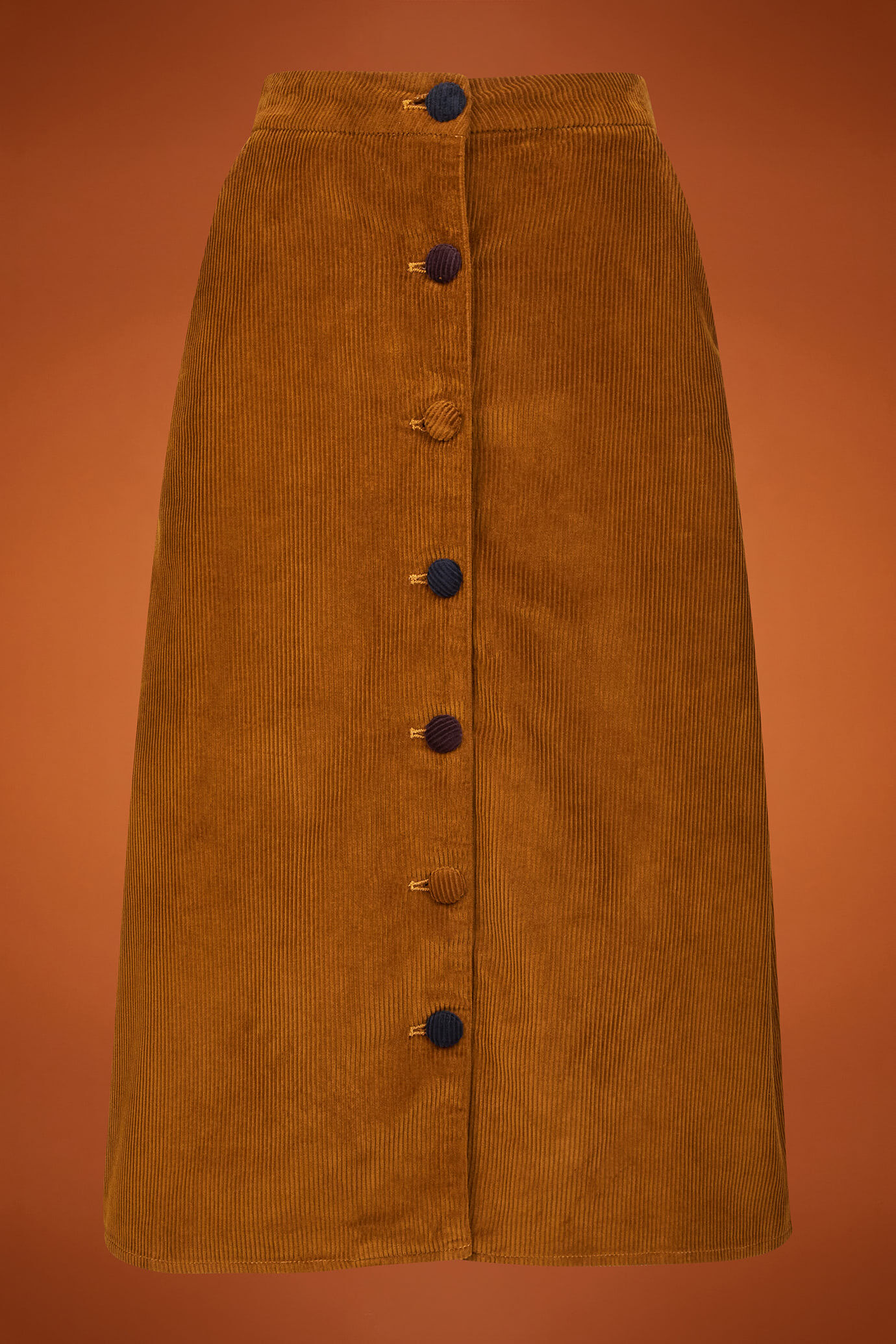 Women's regular fit midi skirt in plain corduroy