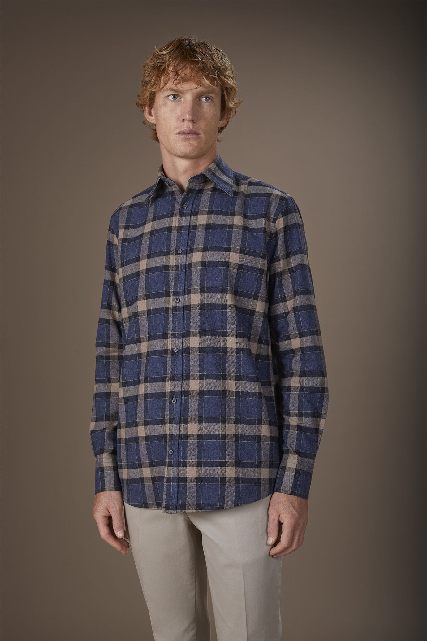 Camicia uomo casual tessuto in flanella a quadri comfort fit image number 0