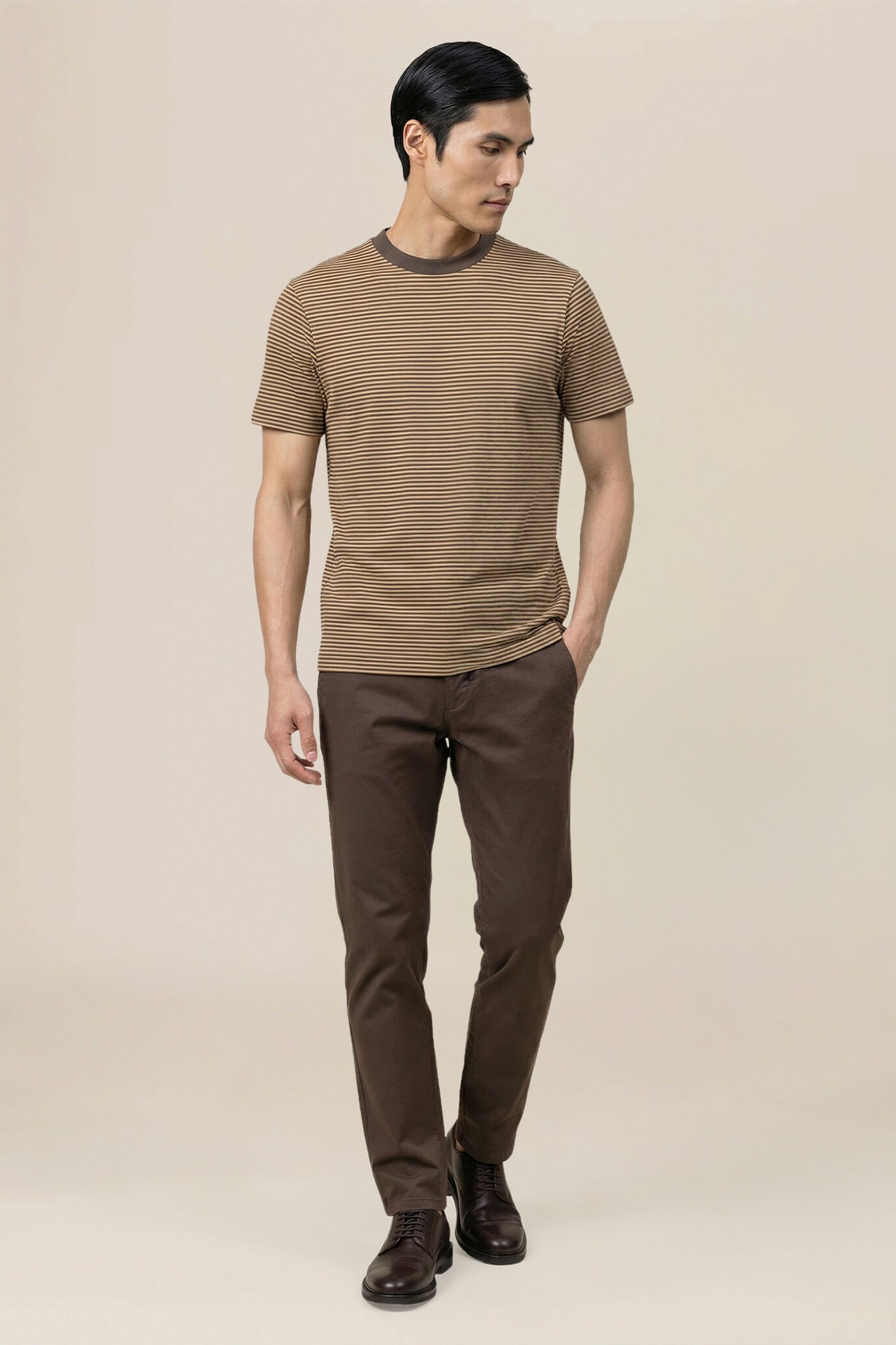 Men's T-shirt in 100% cotton jersey with narrow stripes, regular fit