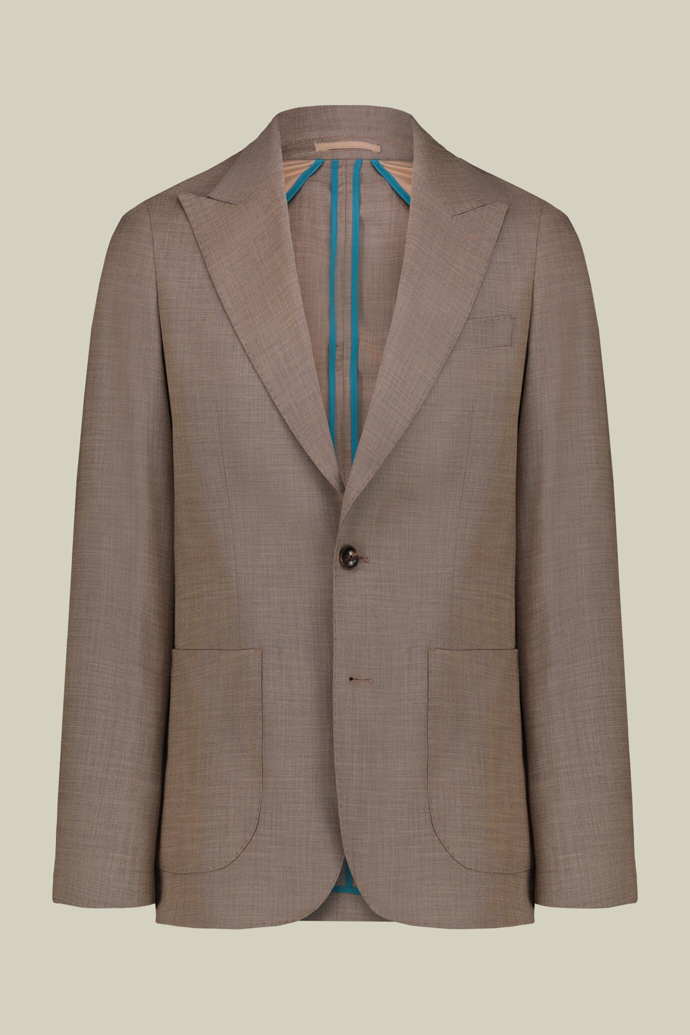 Costume homme à un bouton, tissu grisaille, coupe regular