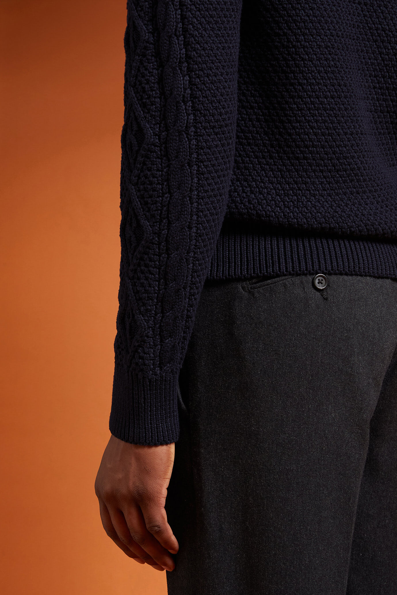 Pull homme à col rond, 100% coton, ouvrage tissé, coupe classique image number 2