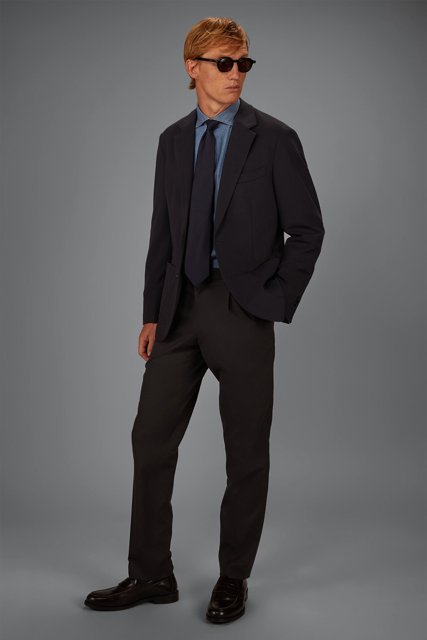 Men&rsquo;s unlined single-breasted jacket in dobby-weave jersey with a regular fit