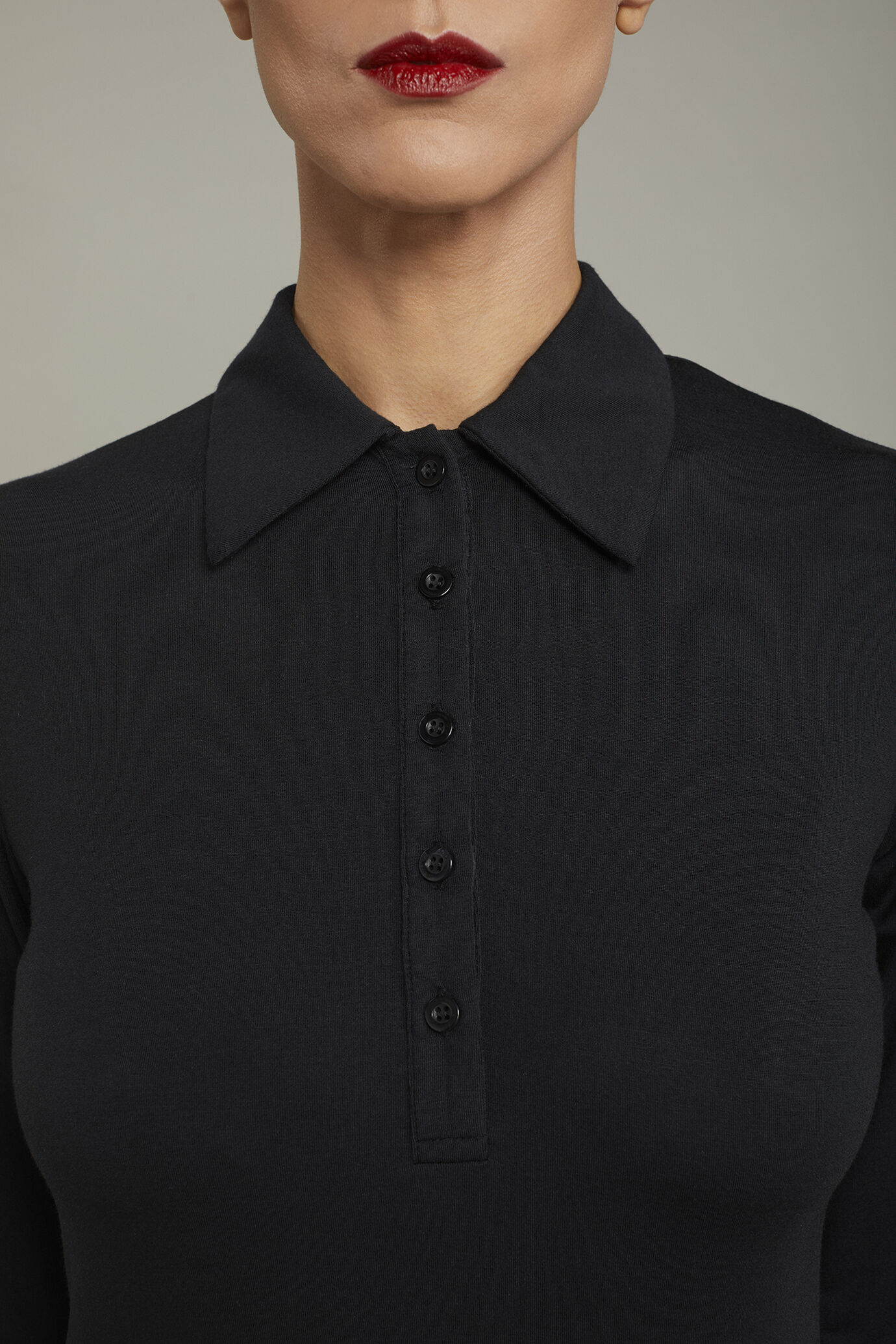 Polo donna manica lunga in jersey di cotone tinta unita image number 3