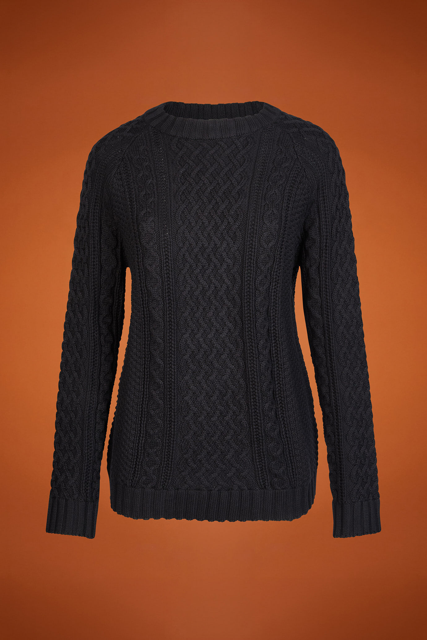 Damen-Strickpullover mit Rundhalsausschnitt aus 100 % Baumwolle mit Zopfstrick und Norwegermuster image number 4
