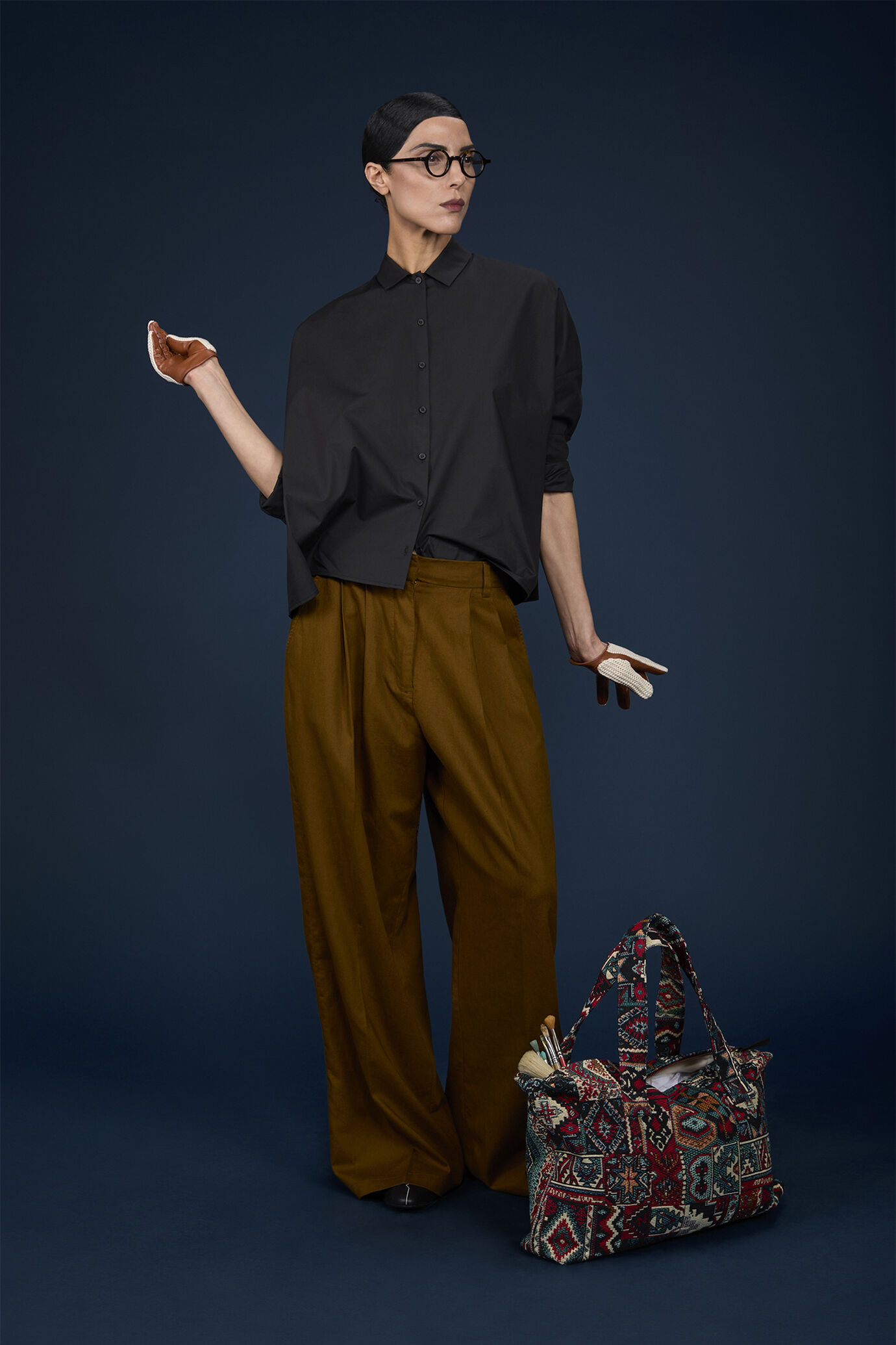 Pantalone donna ampio lino e cotone con pince
