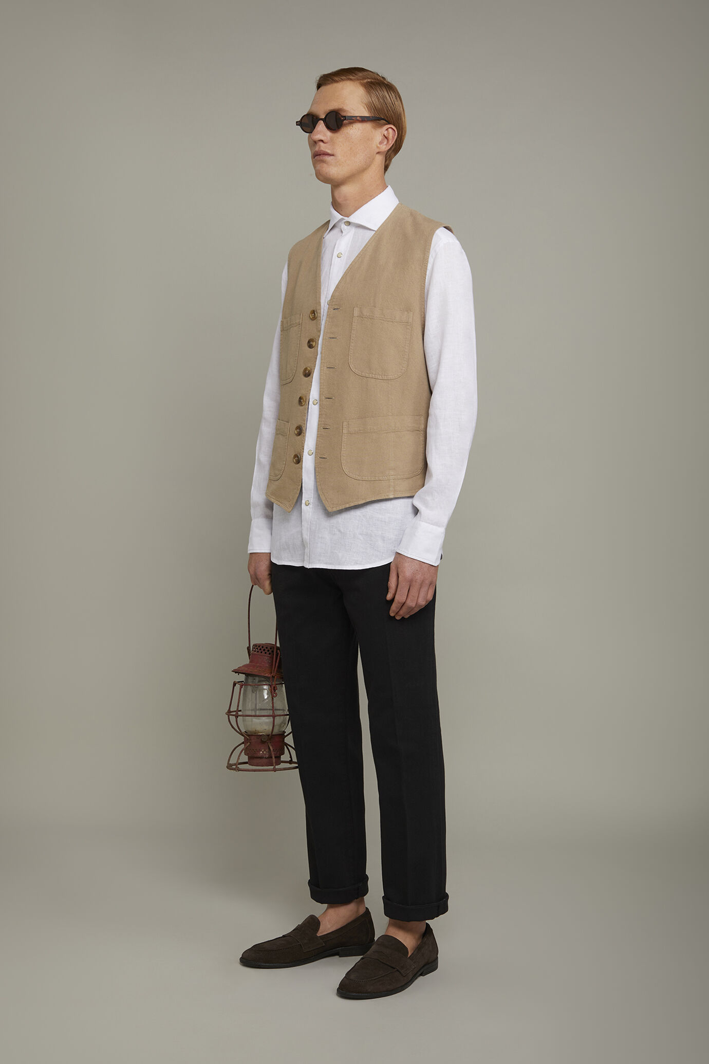 Men's 5-pocket trousers cotton fabric construction twill stretch regular fit image number 1